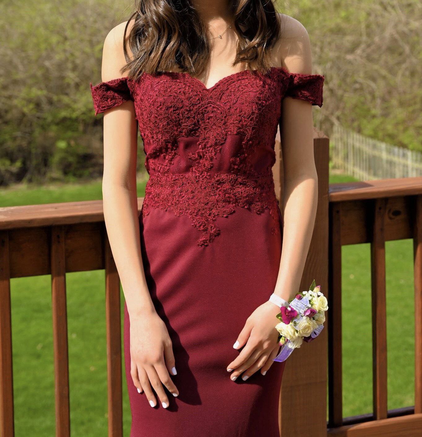 Size 00 Prom Burgundy Red Mermaid Dress on Queenly