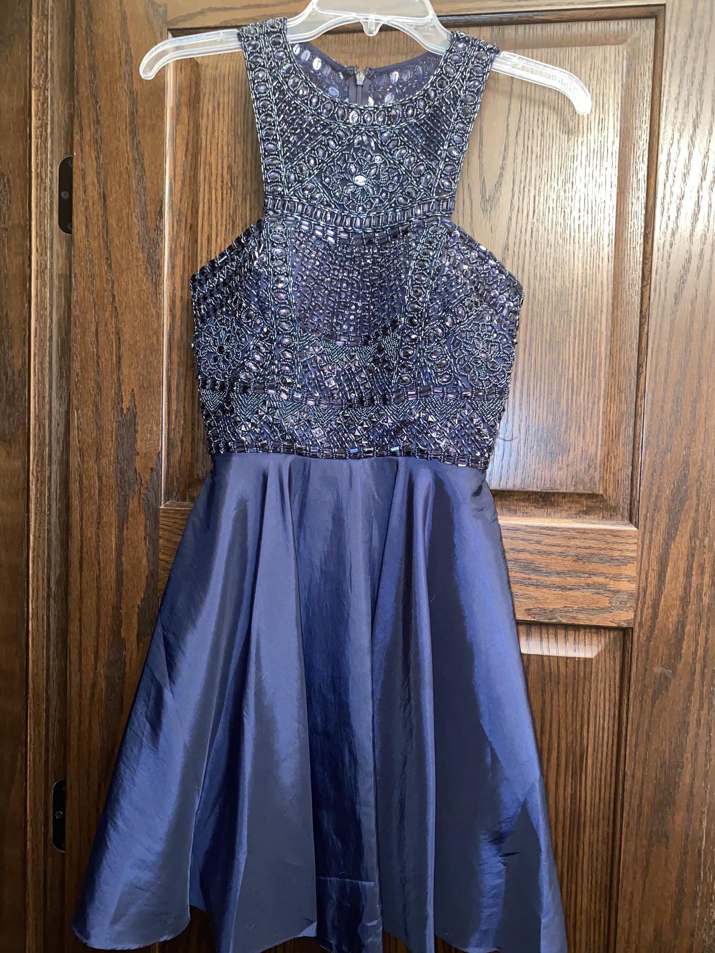 Sherri Hill Size 4 Homecoming Halter Sequined Navy Blue Cocktail Dress on Queenly