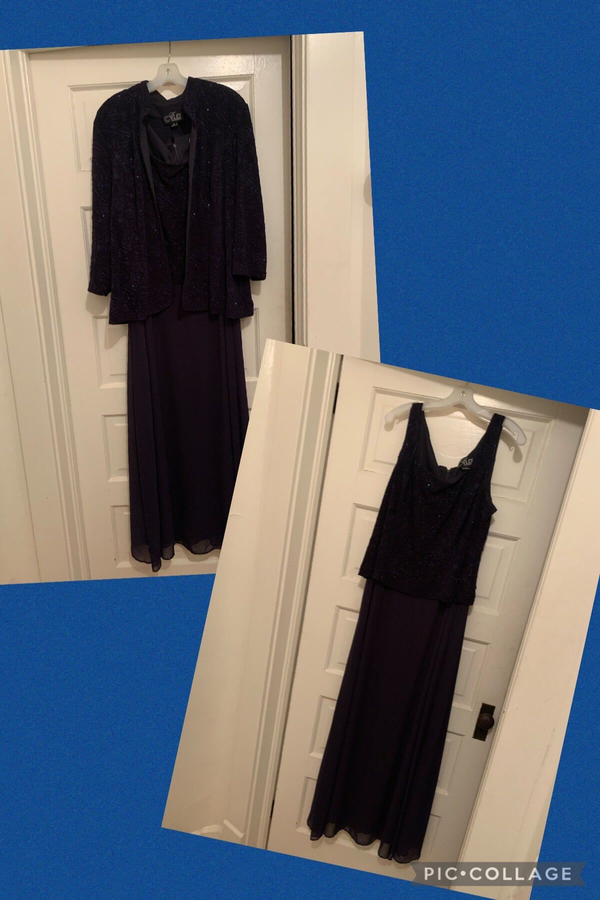 Alex Evenings Plus Size 18 Wedding Guest Navy Blue Floor Length Maxi on Queenly