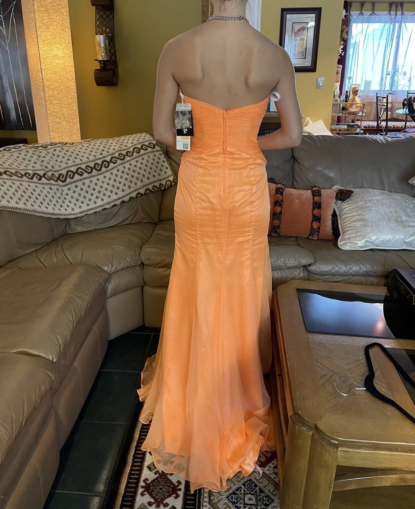 Size 6 Prom Strapless Sequined Orange Mermaid Dress on Queenly