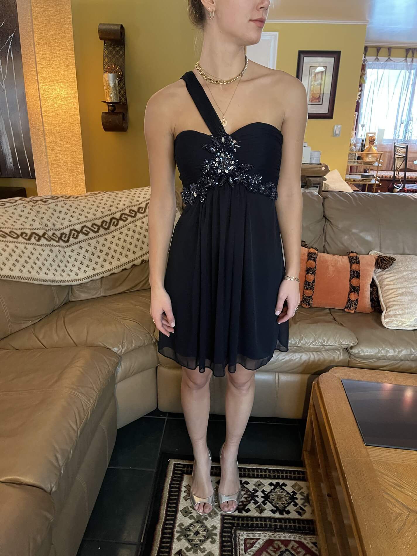 Cache Size 2 Prom One Shoulder Sequined Navy Blue Cocktail Dress on Queenly