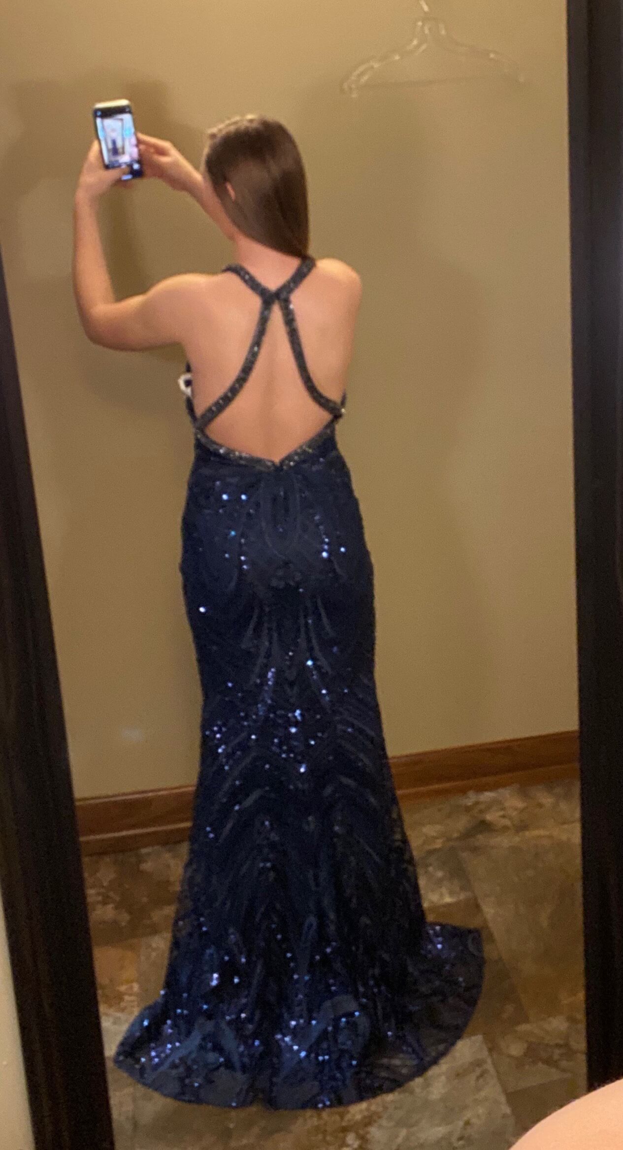 Size 4 Prom Halter Navy Blue Floor Length Maxi on Queenly