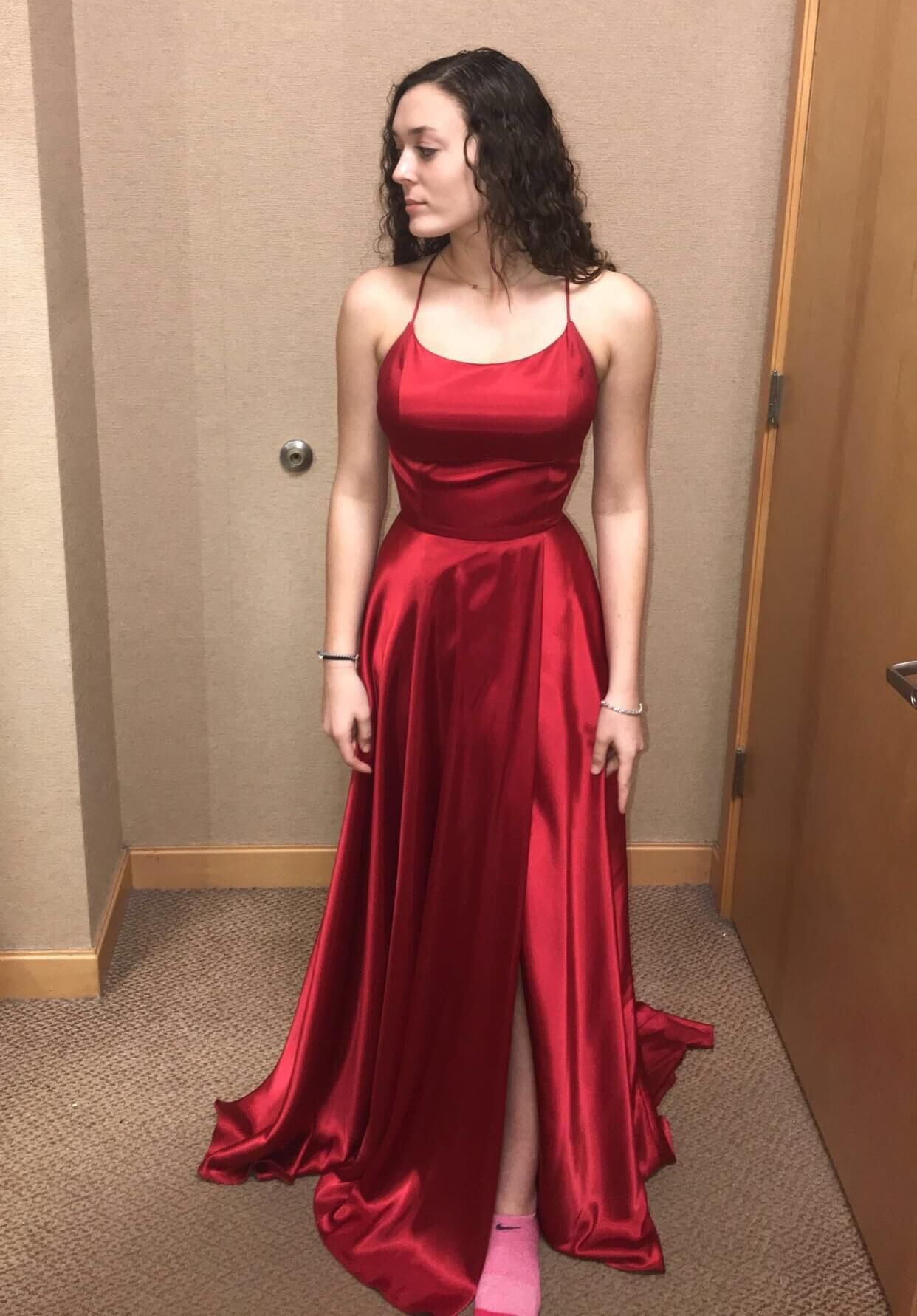 Size 0 Prom Satin Red Side Slit Dress on Queenly
