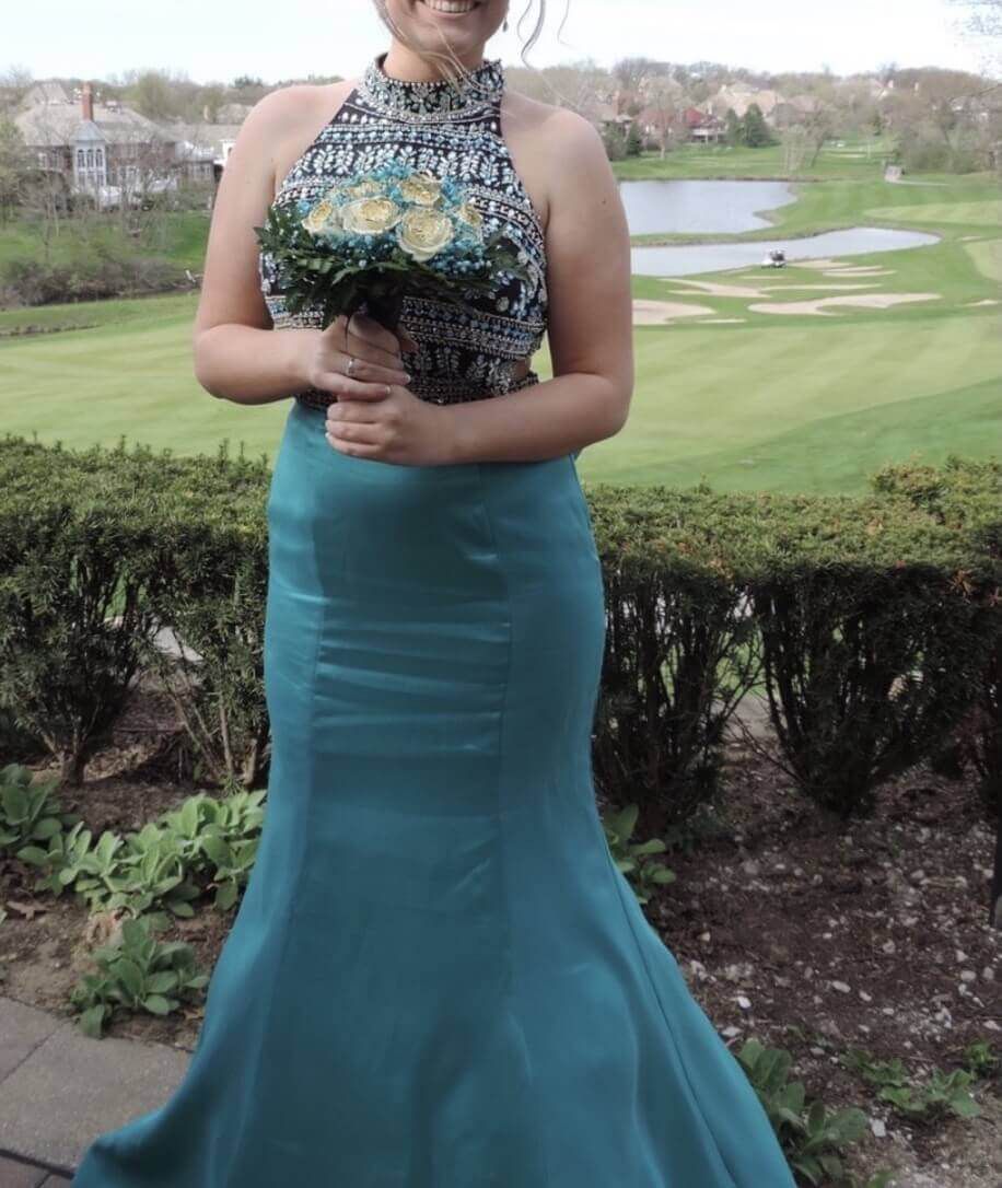 Size 12 Prom Halter Turquoise Blue Mermaid Dress on Queenly