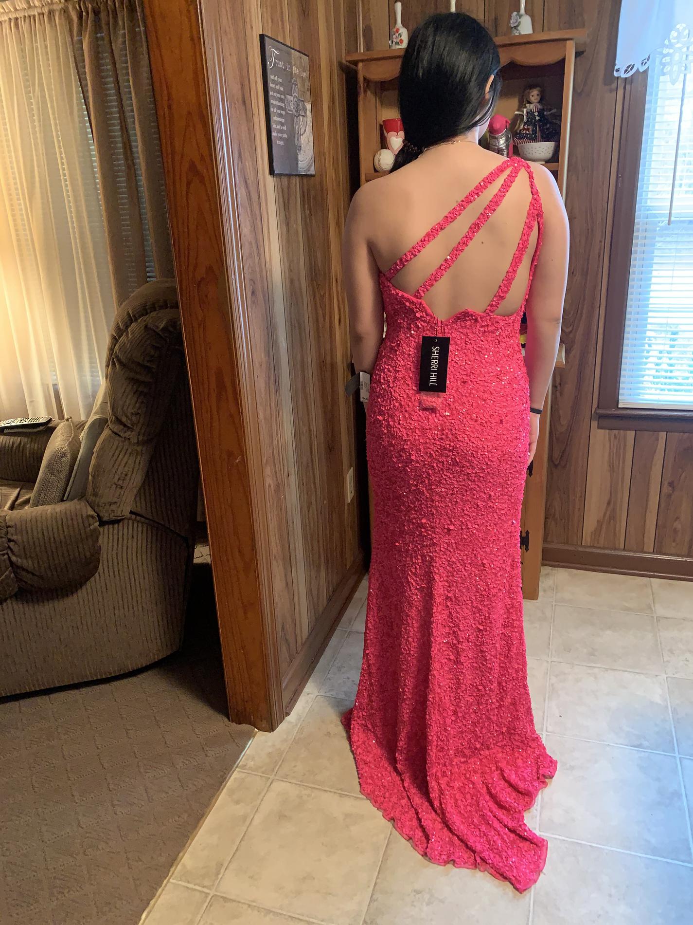 Sherri Hill Size 2 Prom One Shoulder Sequined Hot Pink Side Slit Dress on Queenly