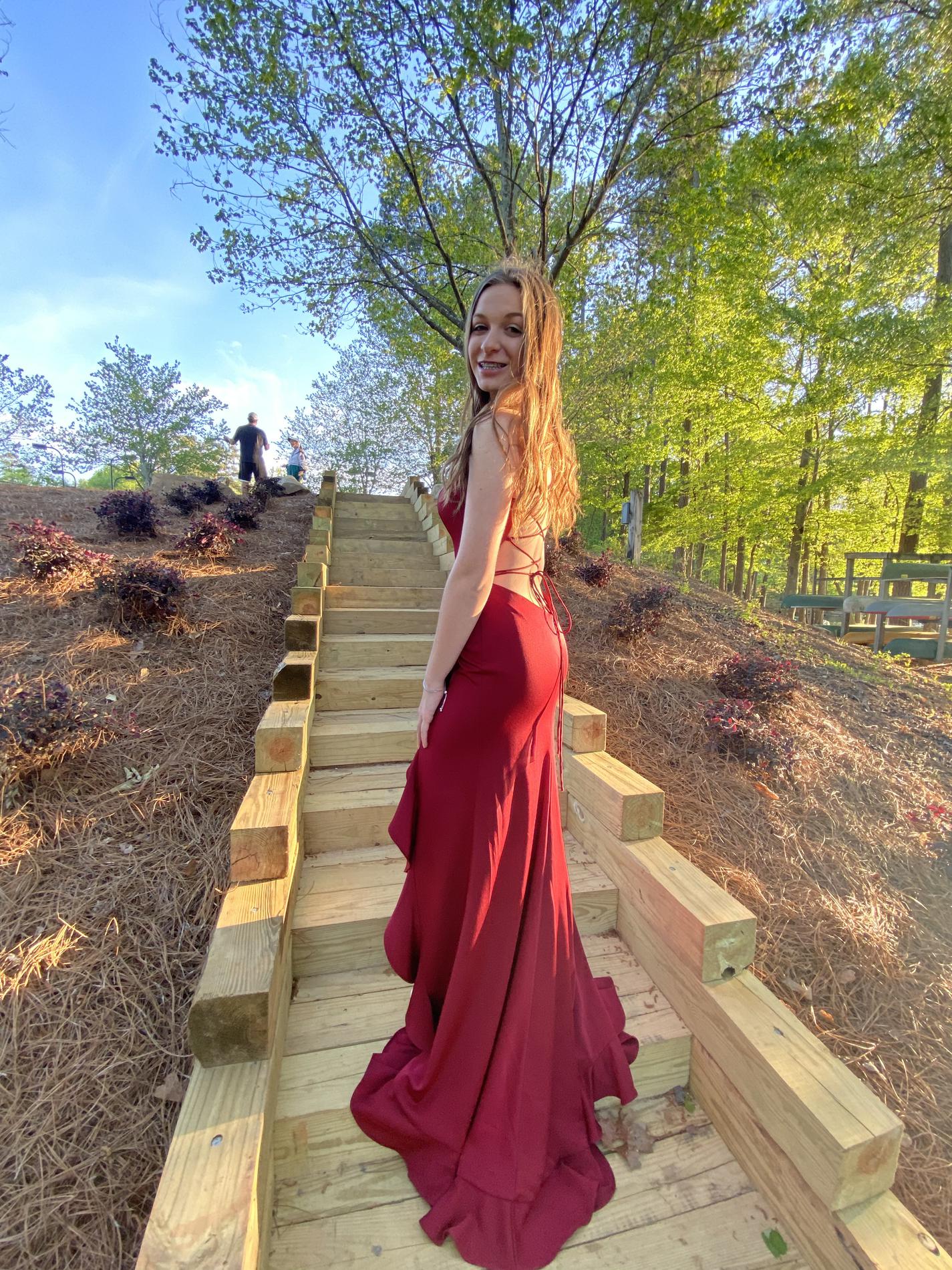Size 2 Prom Burgundy Red Dress With Train on Queenly