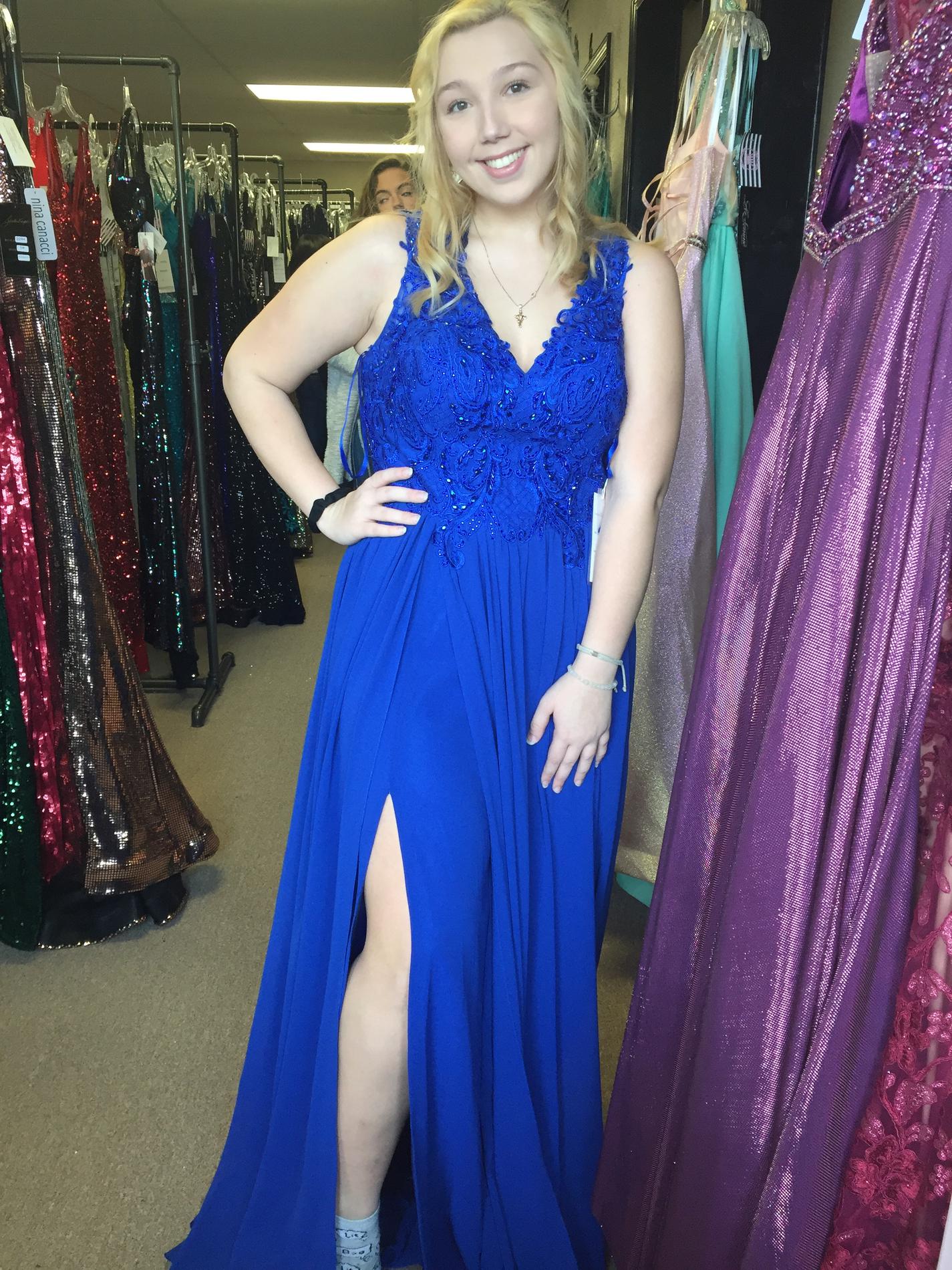 Size 12 Prom Royal Blue Side Slit Dress on Queenly