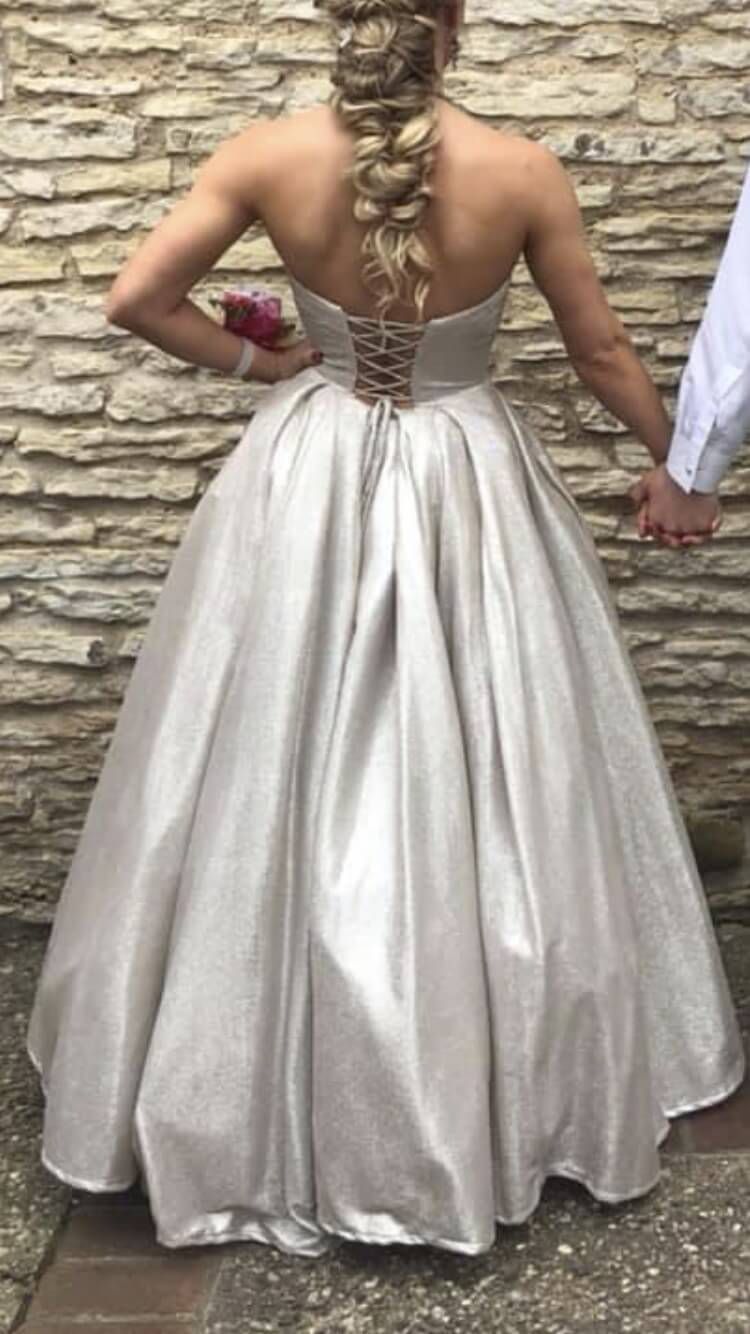 Sherri Hill Size 0 Prom Strapless Silver Ball Gown on Queenly