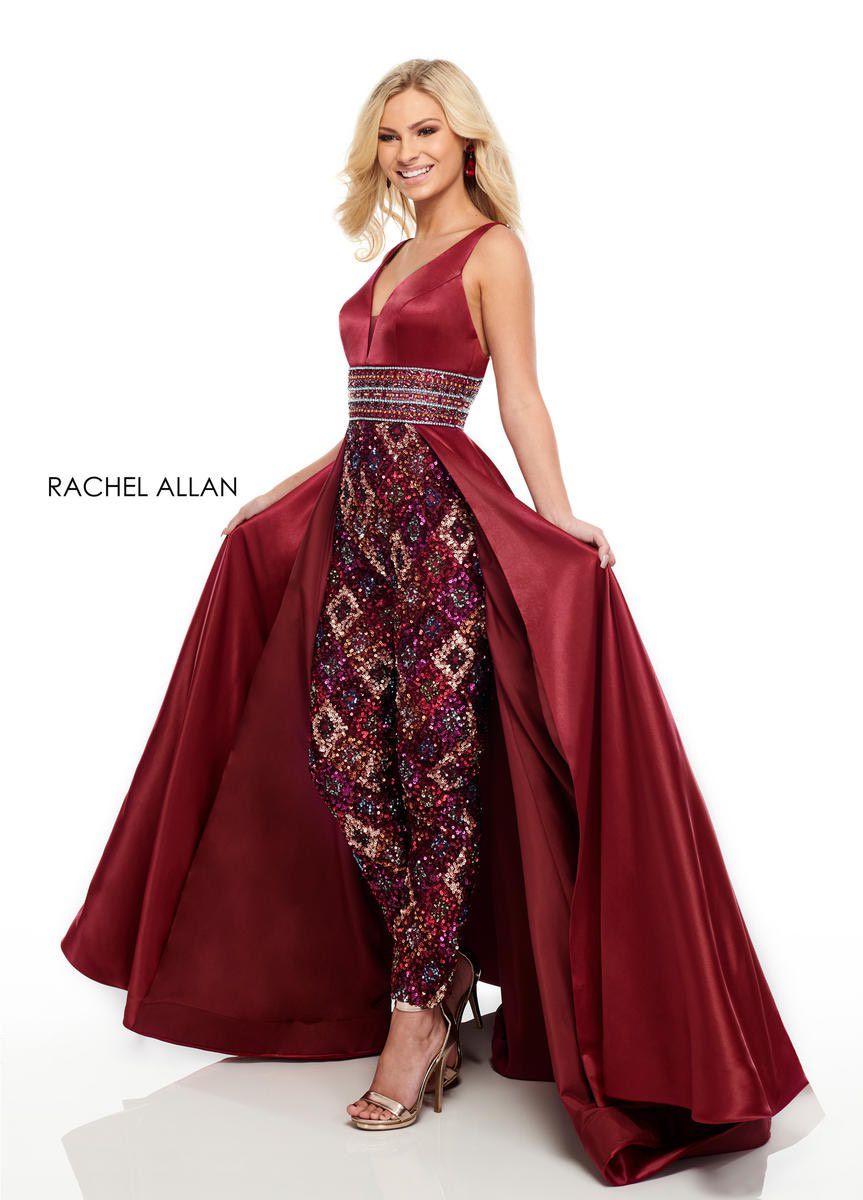Rachel Allan Size 4 Fun Fashion Satin Red Formal Jumpsuit on Queenly