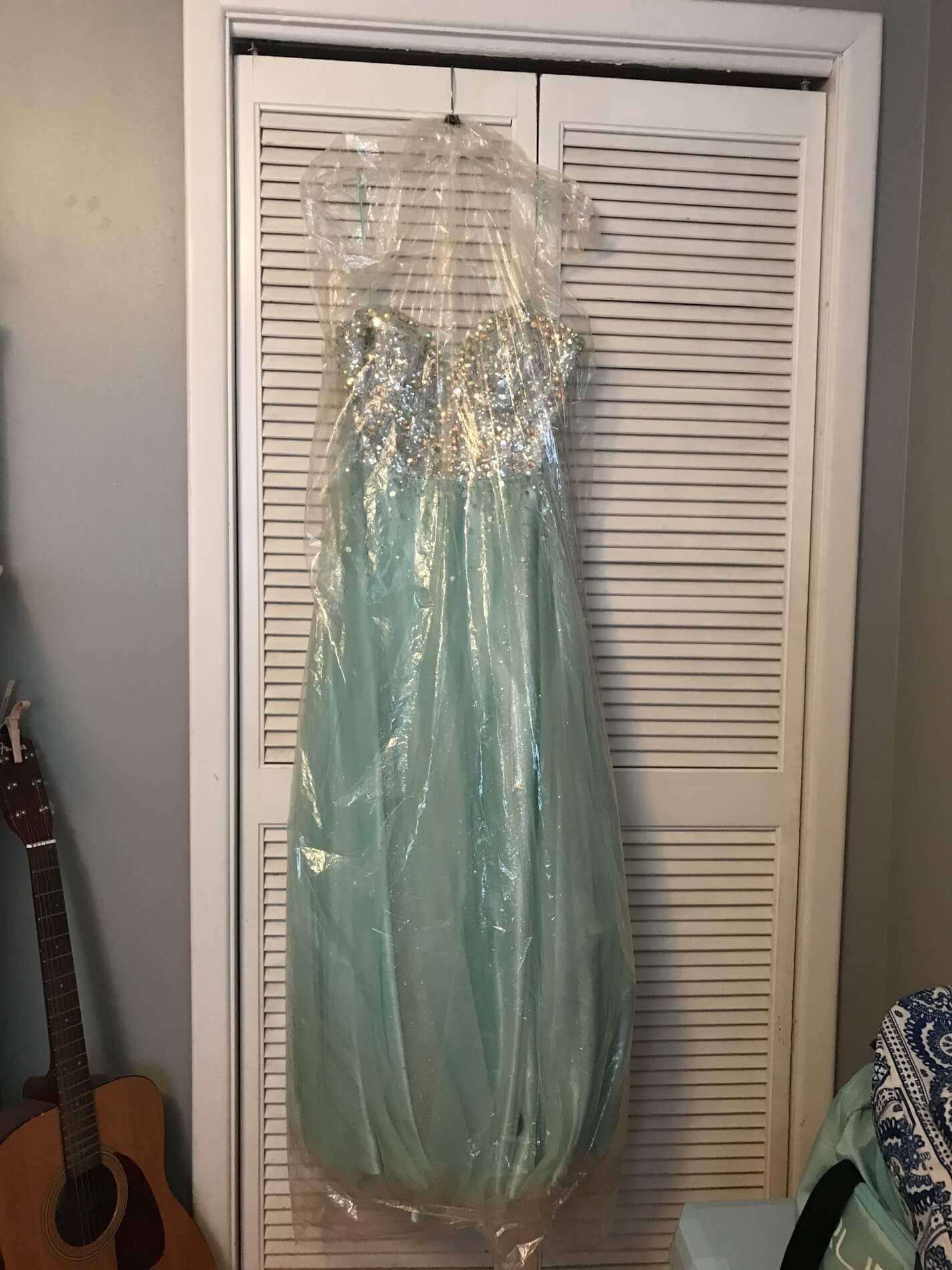 Size 6 Prom Strapless Sequined Light Blue Ball Gown on Queenly