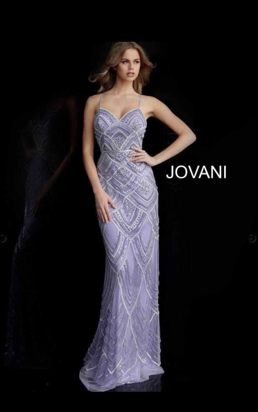Jovani Purple Size 6 Lavender Pattern Prom Straight Dress on Queenly
