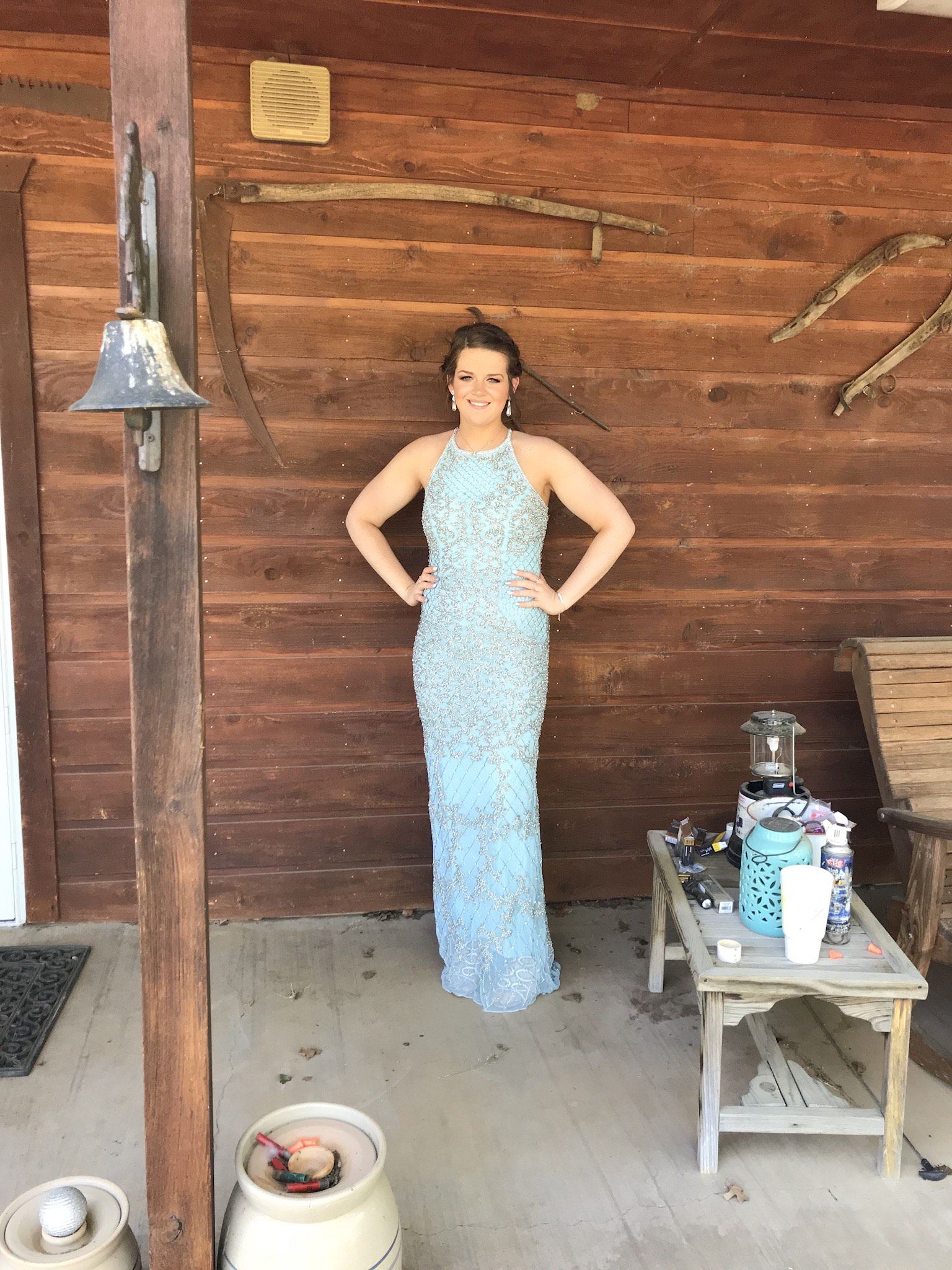 Sherri Hill Size 8 Prom Halter Light Blue Mermaid Dress on Queenly