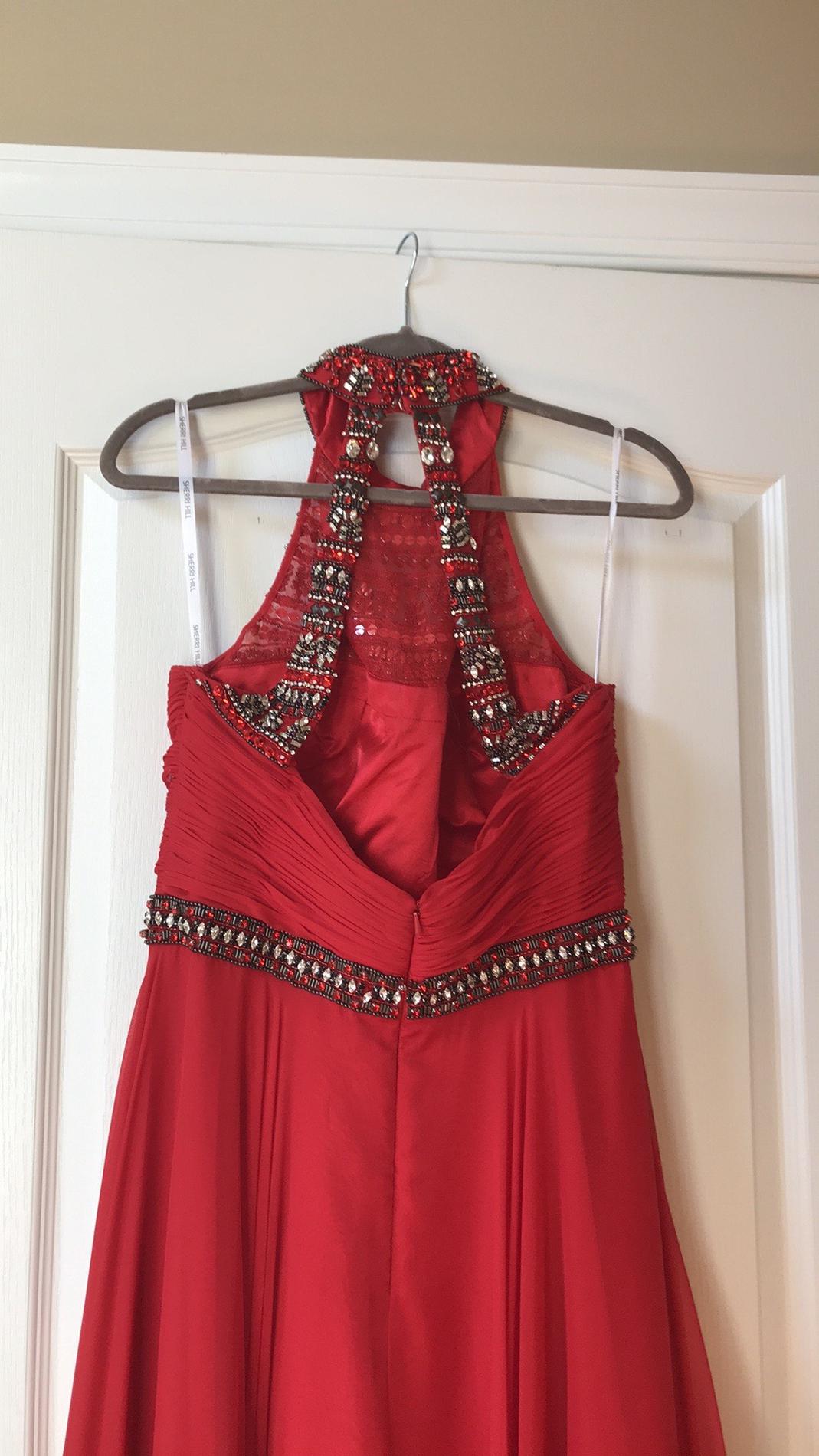 Size 12 Halter Red A-line Dress on Queenly