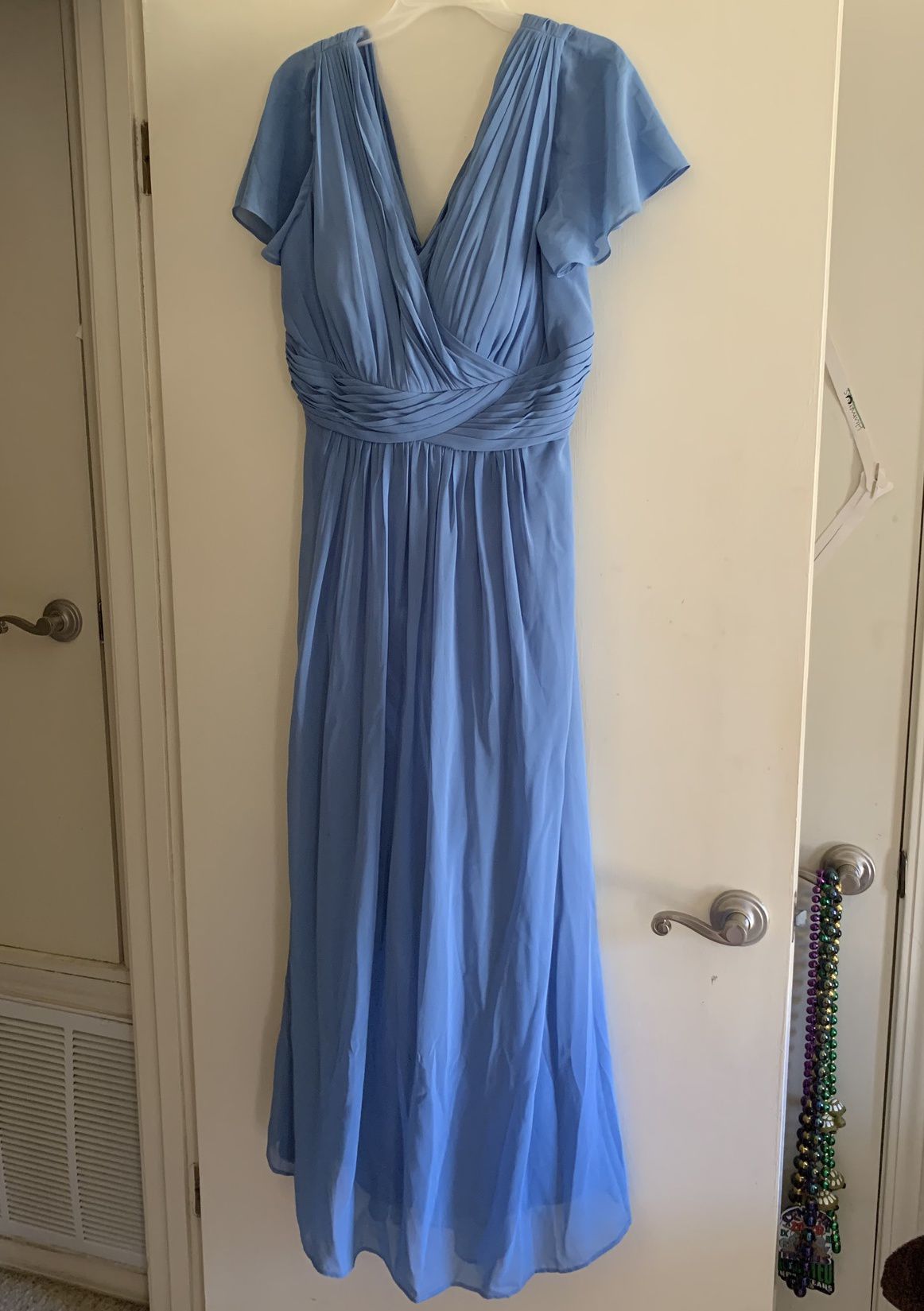 Plus Size 22 Wedding Guest Cap Sleeve Blue Floor Length Maxi on Queenly