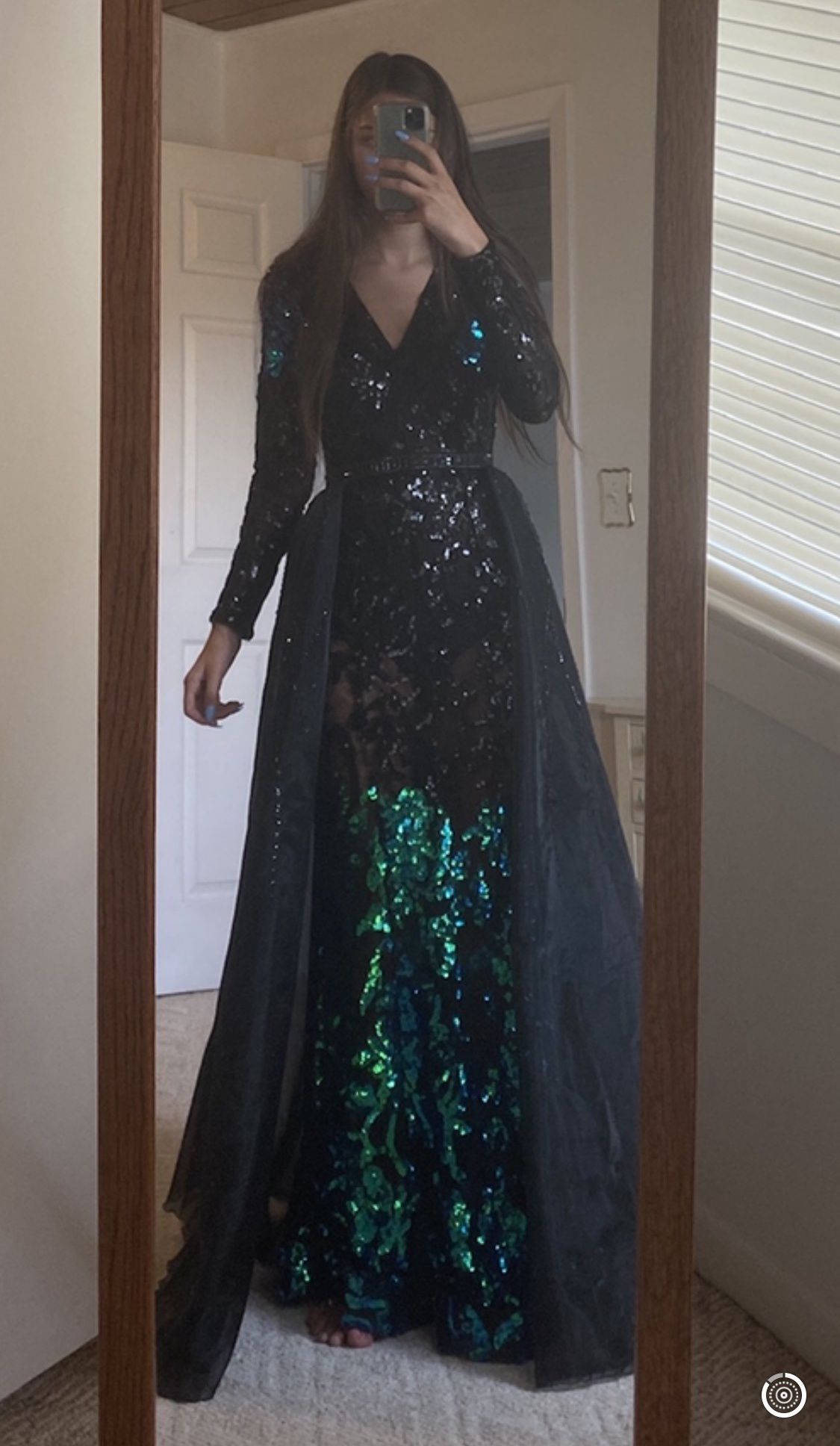 Johnathan Kayne Size 2 Prom Long Sleeve Black Dress With Train on Queenly