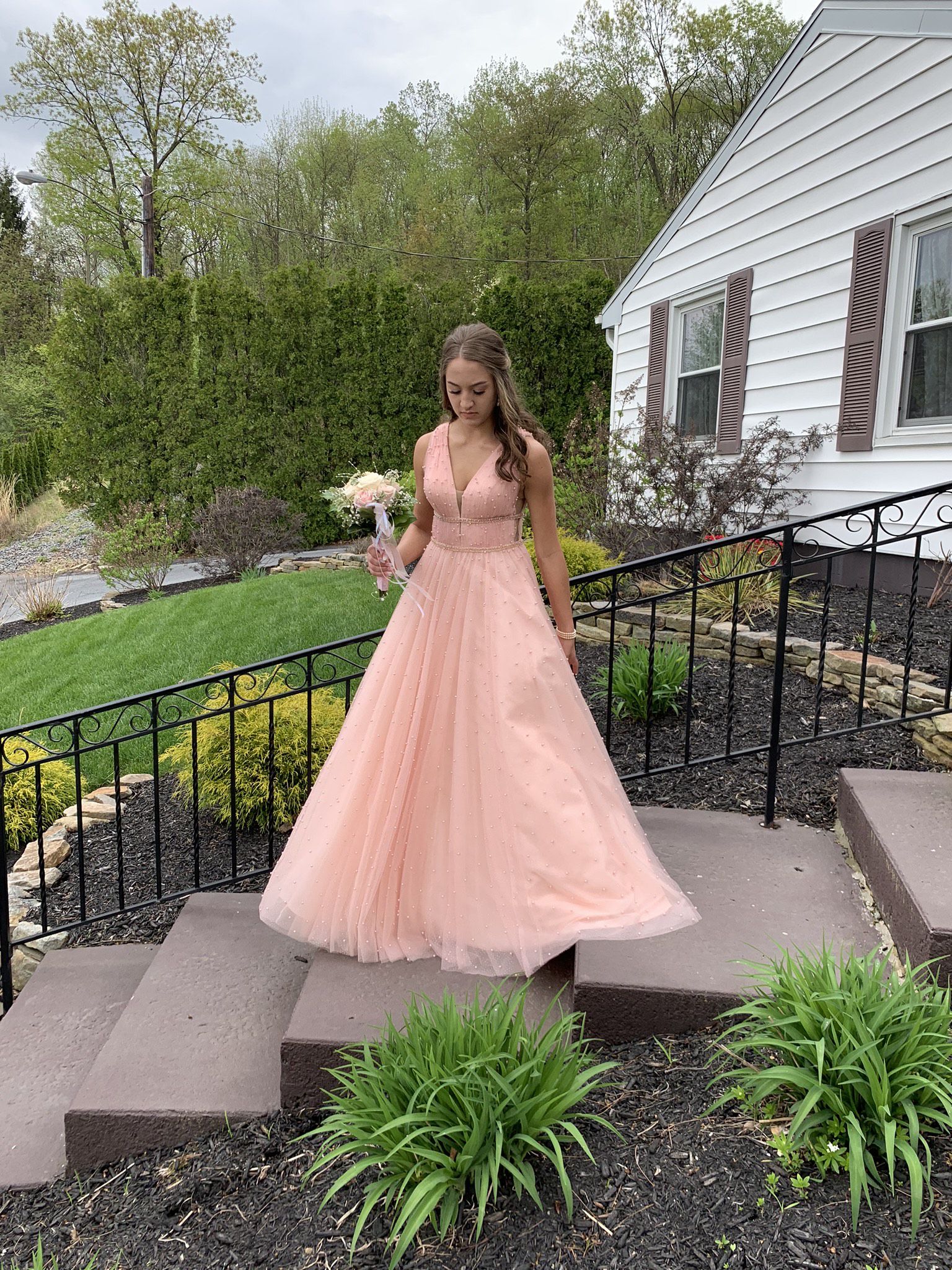 Sherri Hill Pink Size 2 Plunge Shiny Prom Ball gown on Queenly