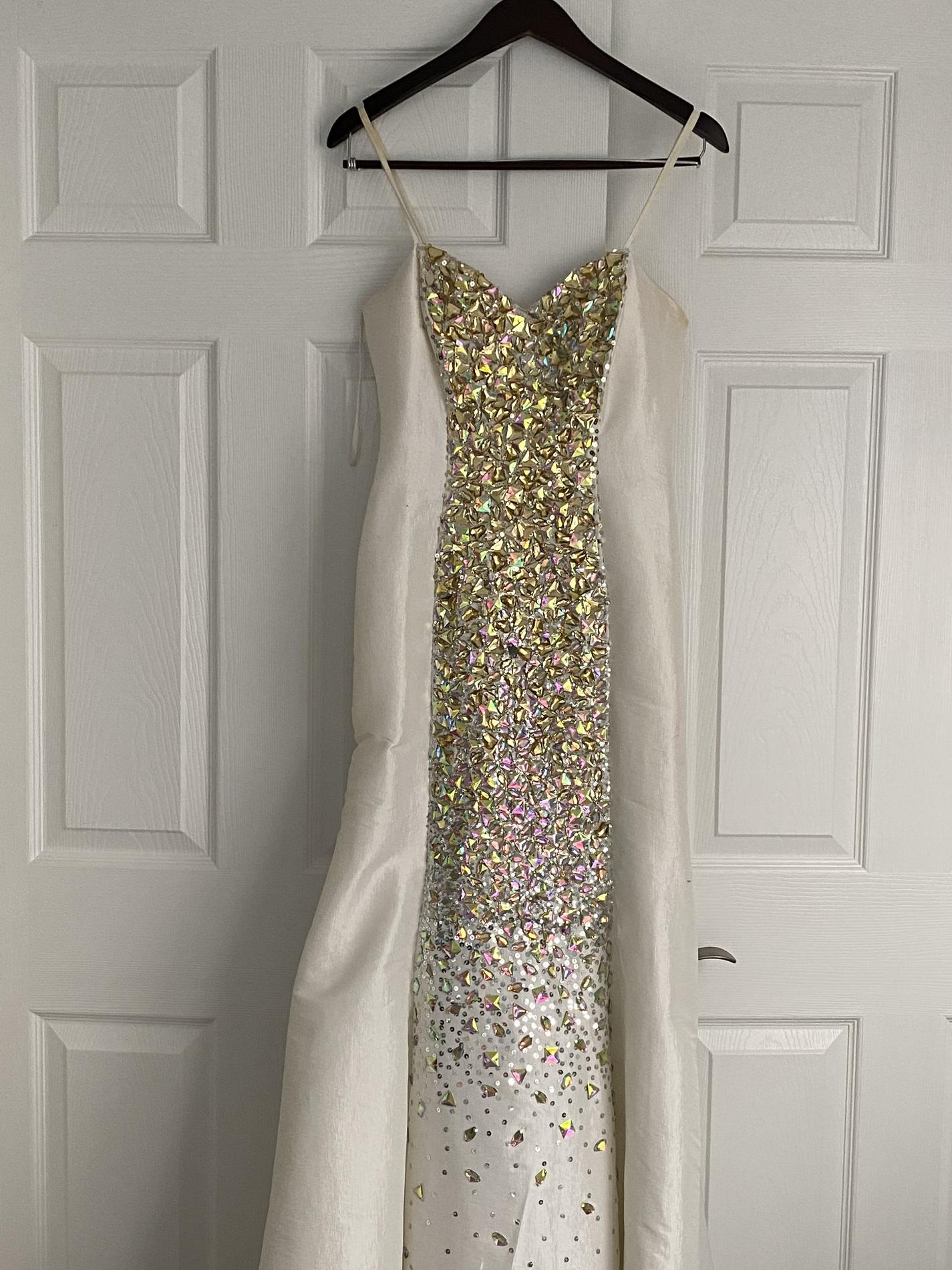 Dave and Johnny Size 4 Prom Strapless Sequined White Mermaid Dress on Queenly