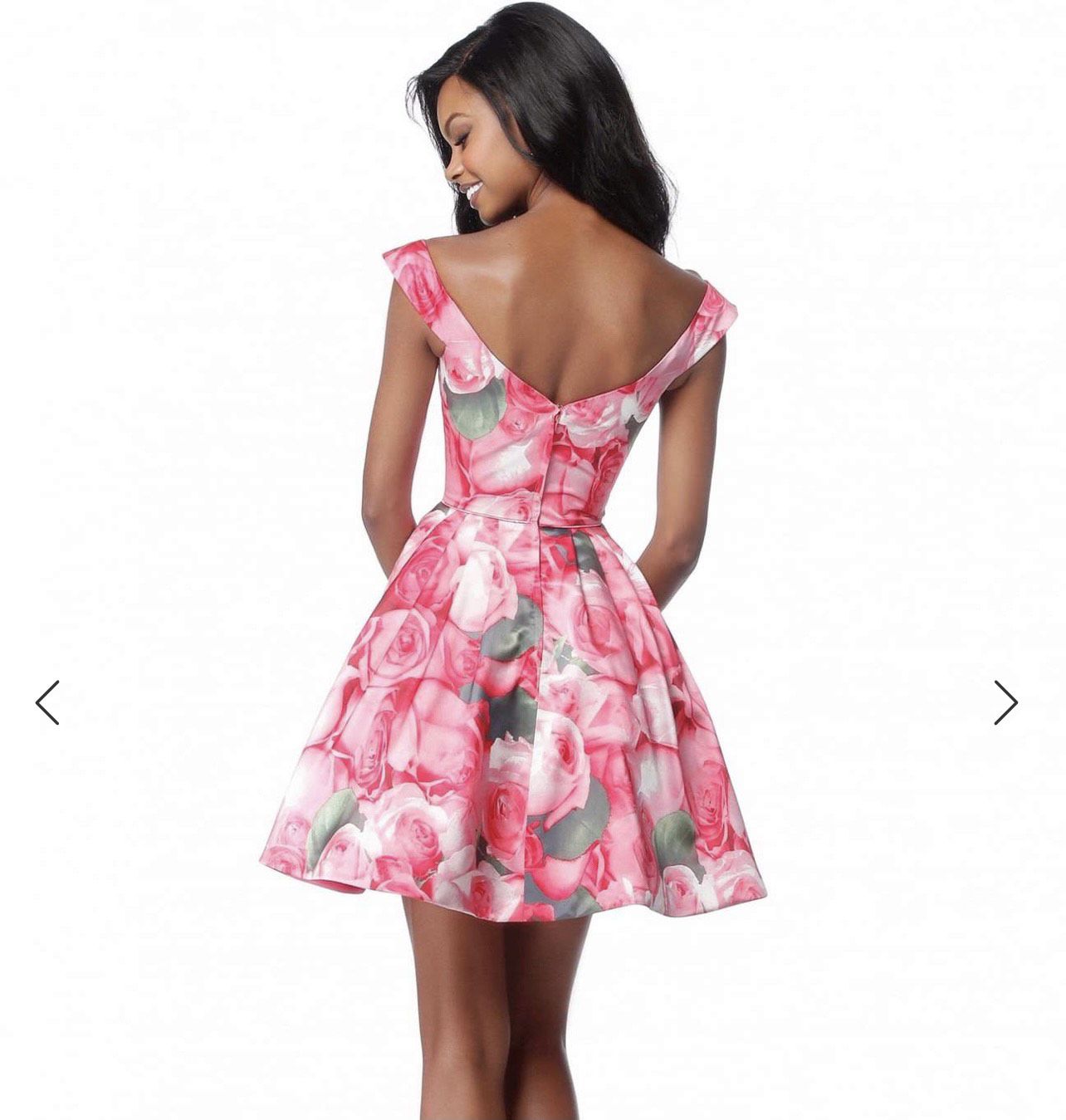Sherri Hill Size 4 Homecoming Off The Shoulder Floral Pink Cocktail Dress on Queenly