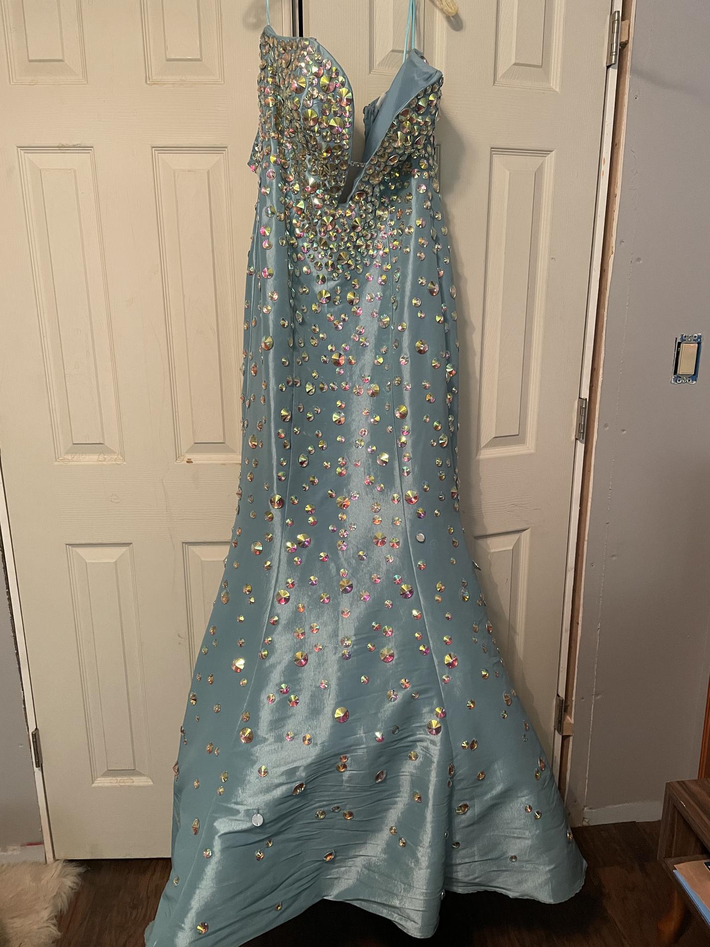 Jovani Size 14 Prom Strapless Sequined Light Blue Dress With Train on Queenly