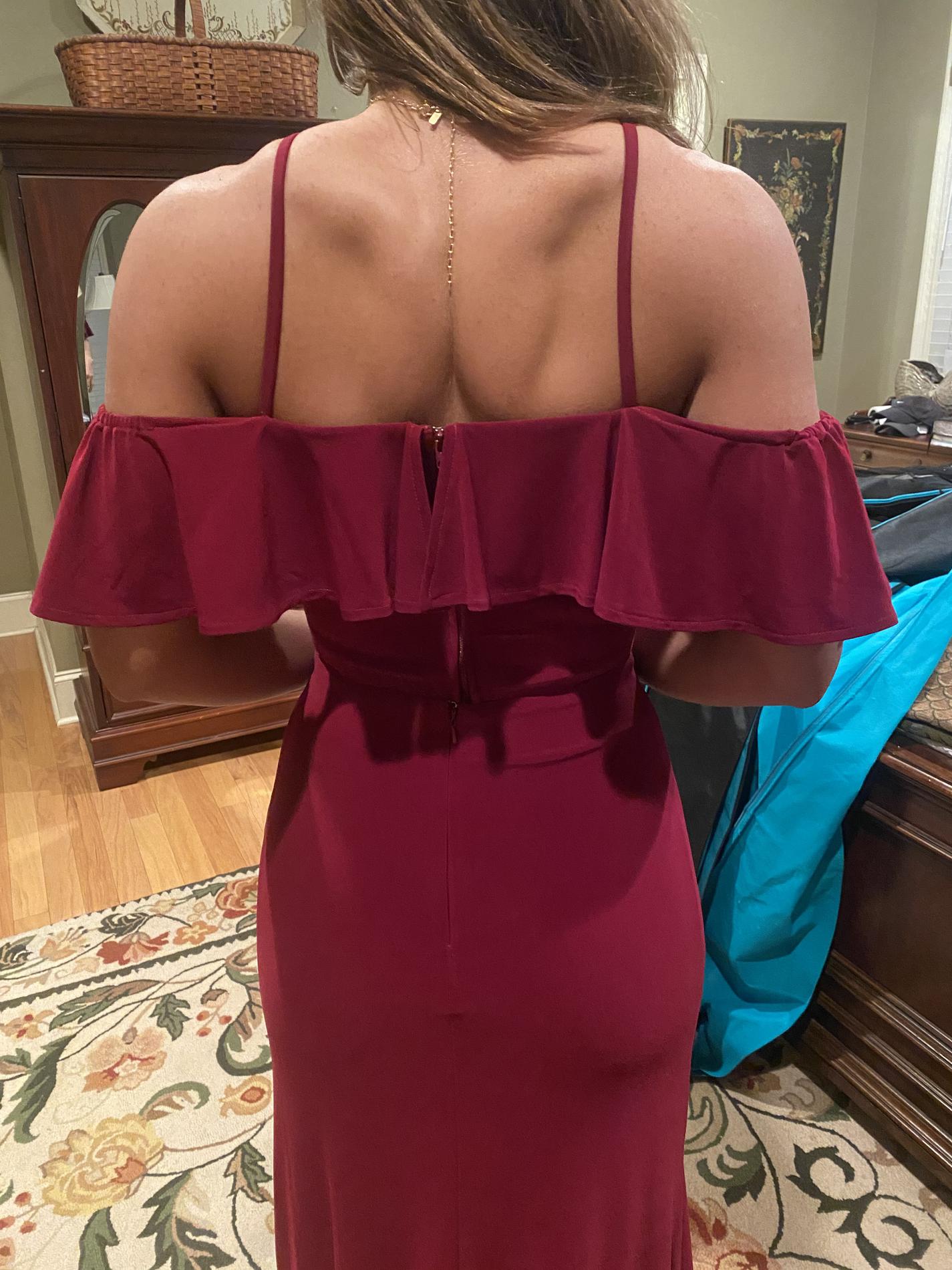 Size 4 Prom Off The Shoulder Burgundy Red A-line Dress on Queenly