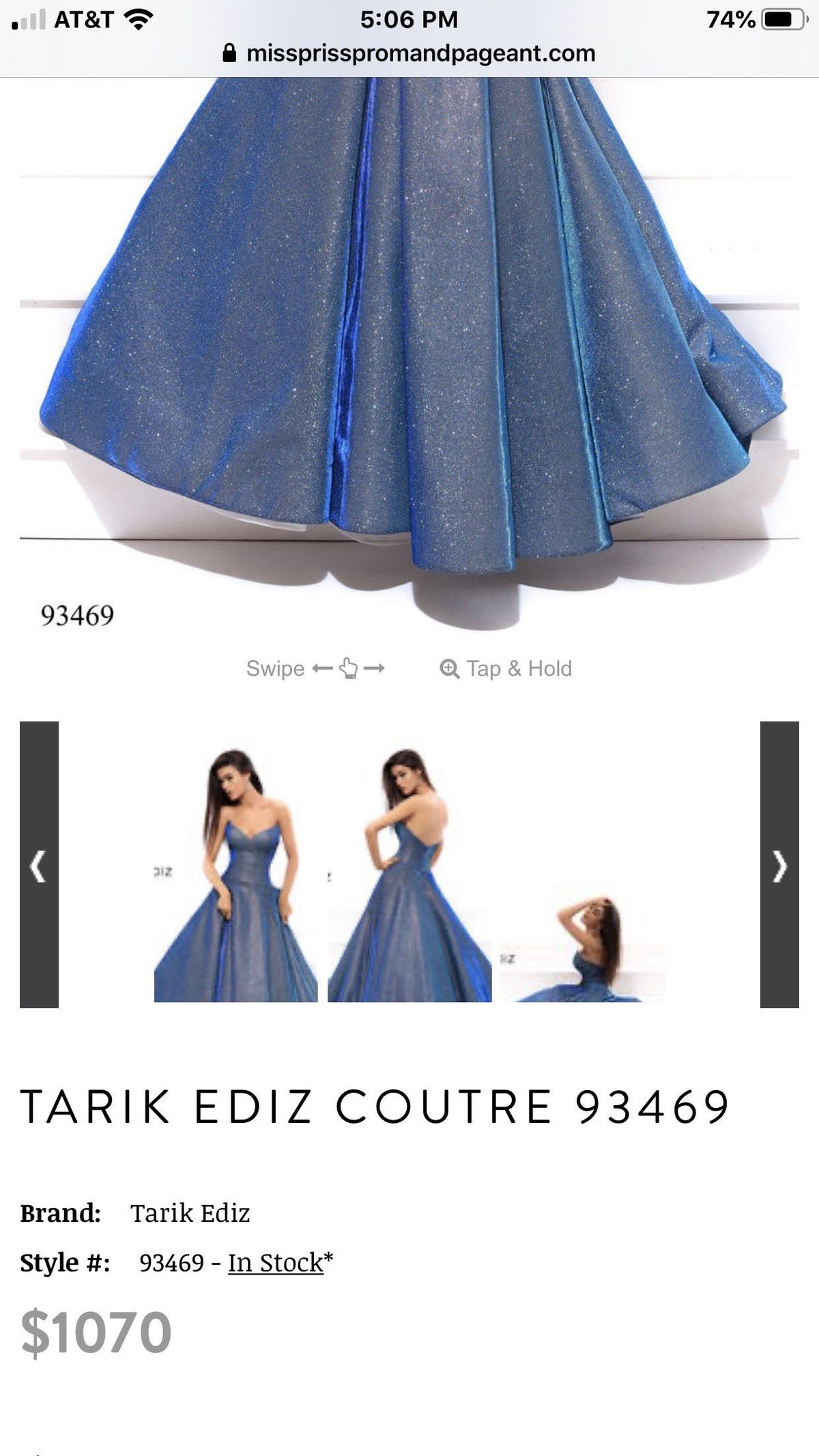 Tarik Ediz Size 2 Prom Strapless Sequined Royal Blue Ball Gown on Queenly