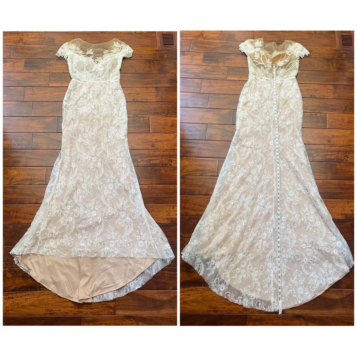 Size 10 Wedding Off The Shoulder Lace Nude Ball Gown on Queenly