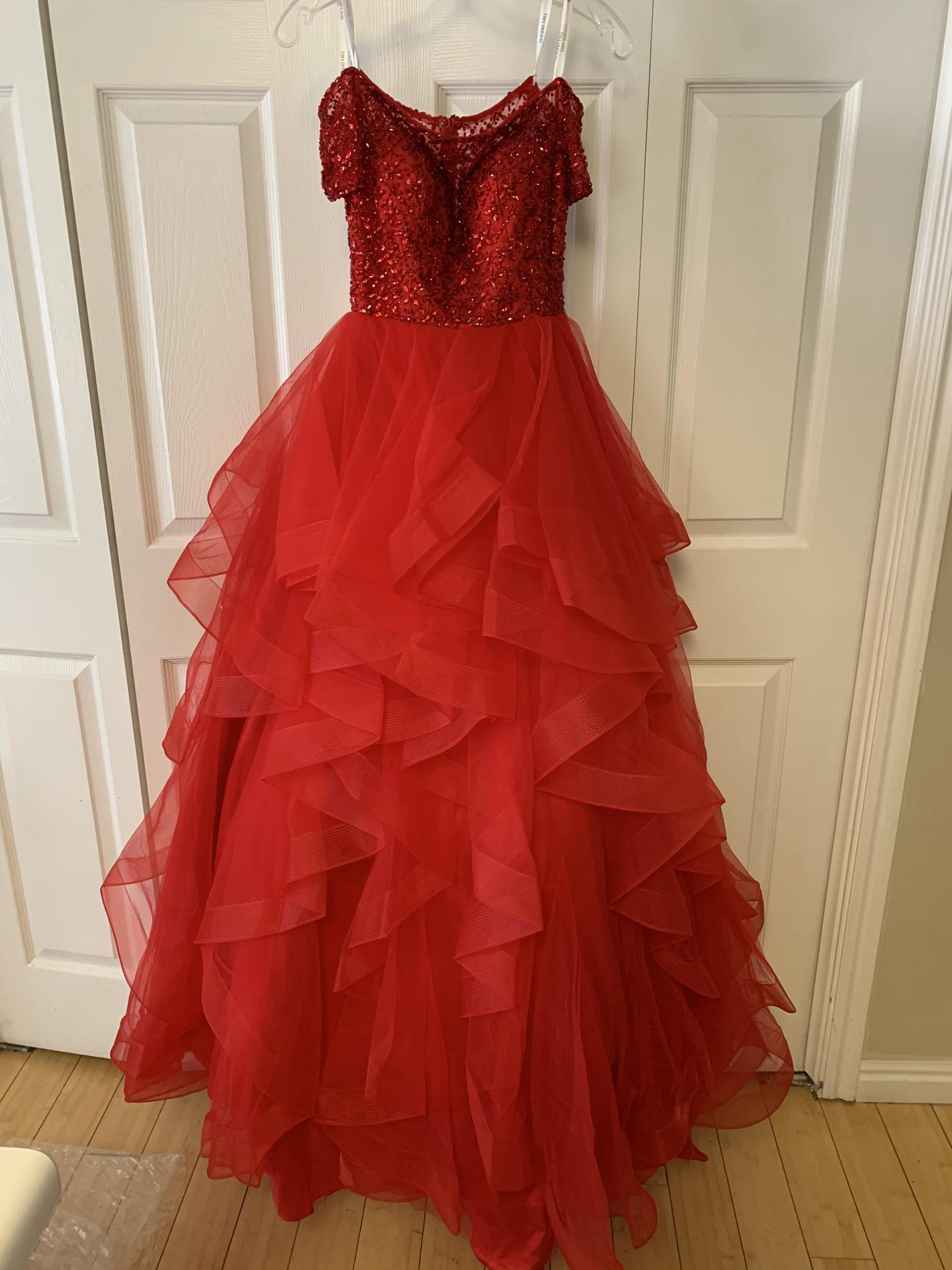 Sherri Hill Size 2 Prom Off The Shoulder Red Ball Gown on Queenly