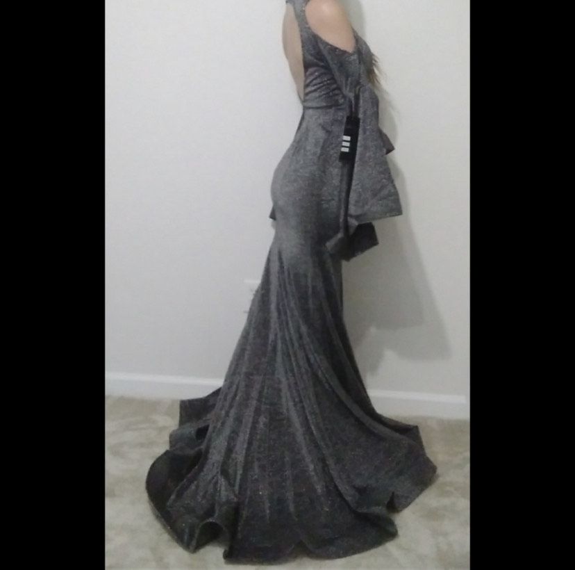 Johnathan Kayne Silver Size 2 Backless $300 Winter Formal Sleeves Bridesmaid Straight Dress on Queenly