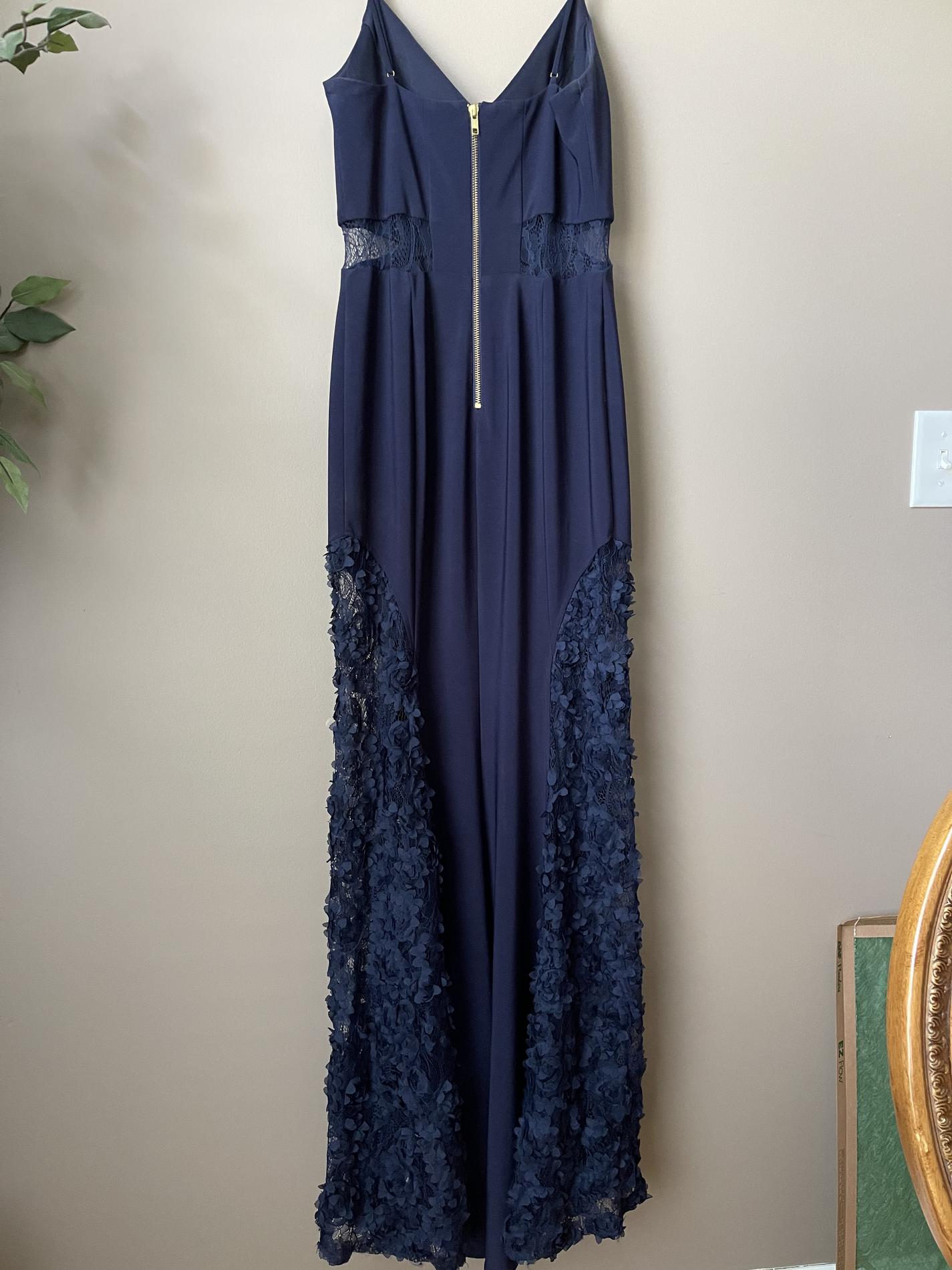 Size 8 Prom Lace Navy Blue Mermaid Dress on Queenly