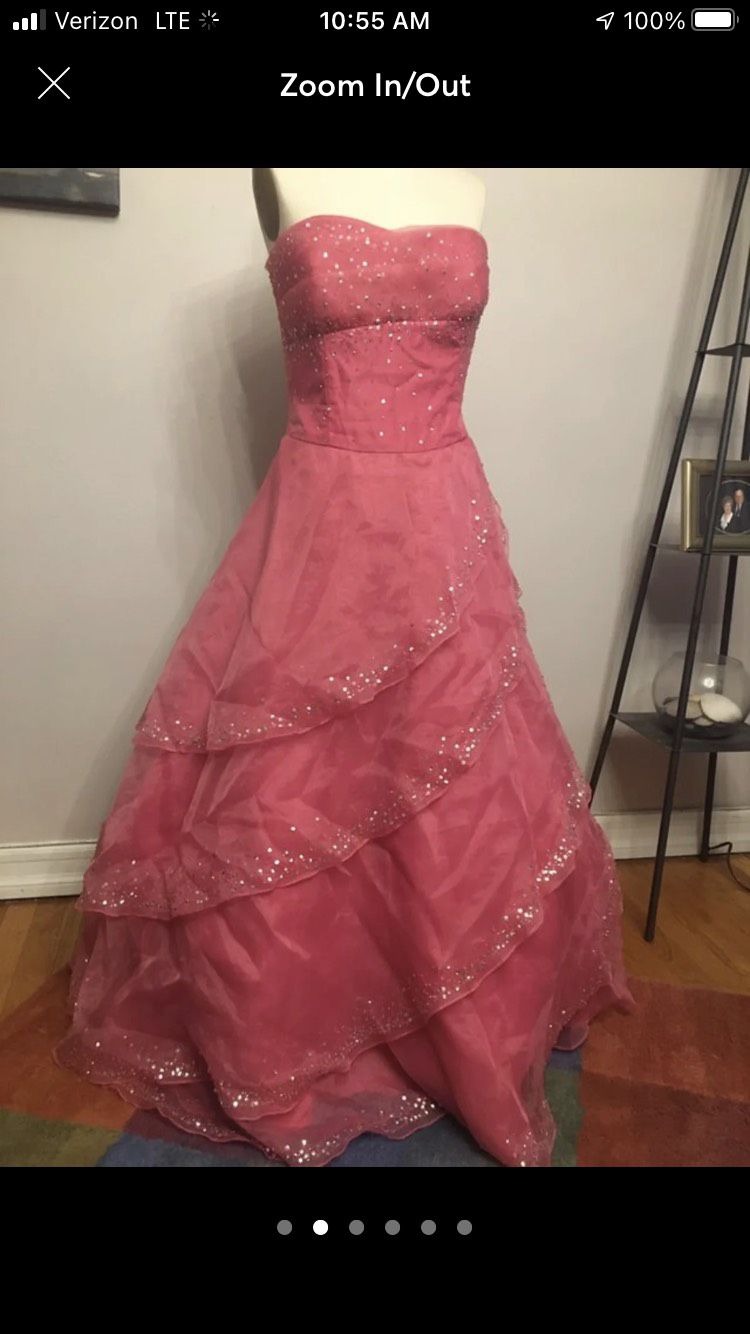 Plus Size 16 Prom Strapless Pink Ball Gown on Queenly