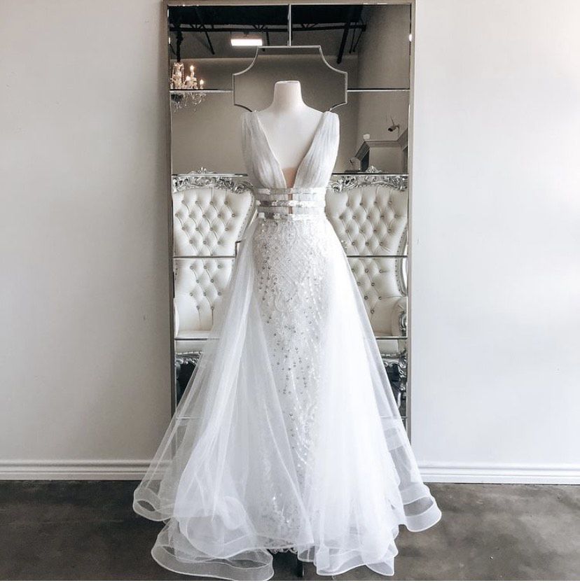 Tarik Ediz Size 4 Wedding Plunge White Mermaid Dress on Queenly