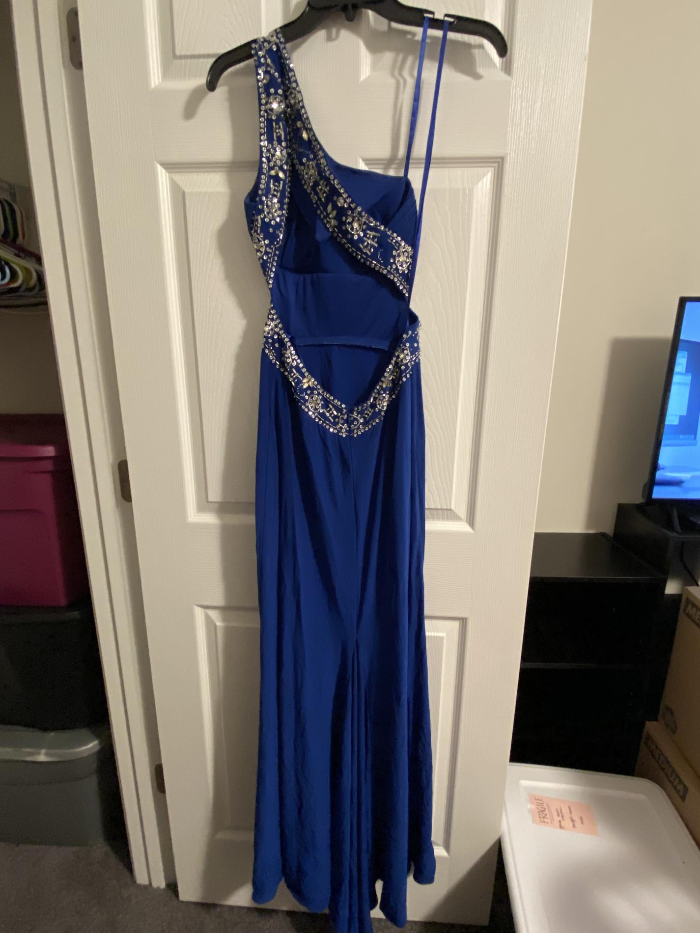 Blondie Nites Royal Blue Size 2 Sequin One Shoulder Prom Straight Dress on Queenly