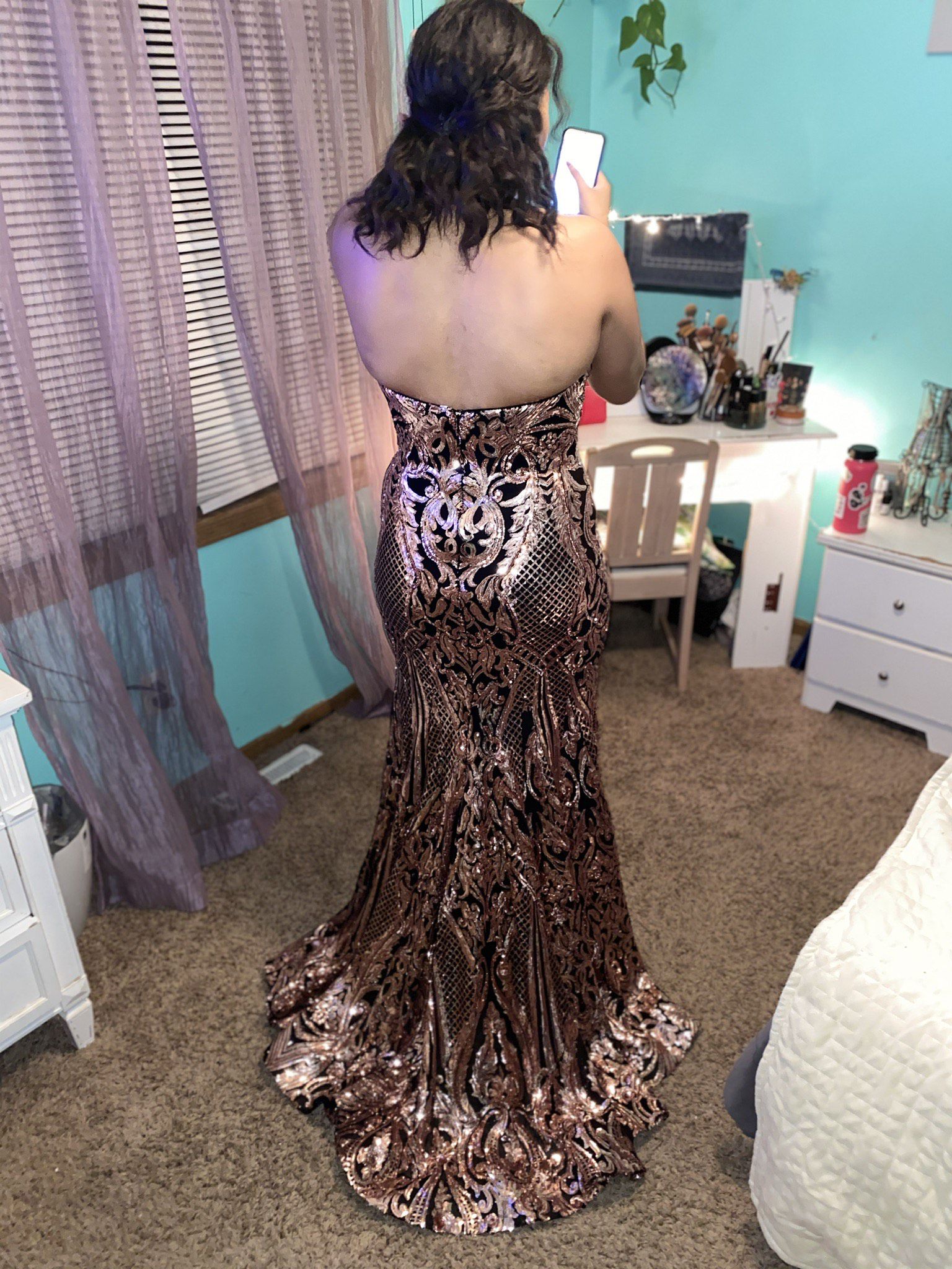 Size 12 Prom Rose Gold Mermaid Dress on Queenly