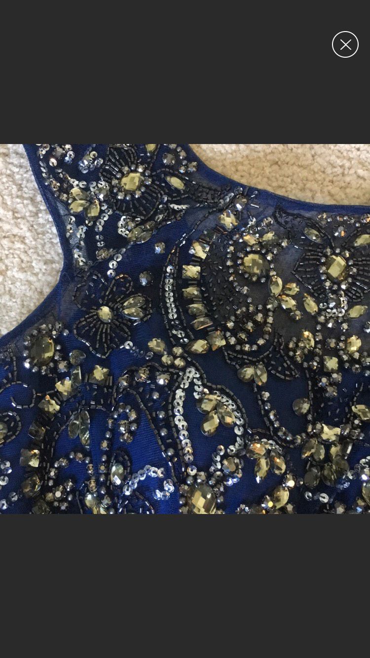 Sherri Hill Size 4 Prom Cap Sleeve Sequined Navy Blue A-line Dress on Queenly