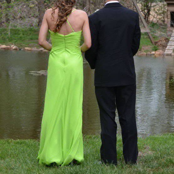 Size 0 Prom Strapless Sequined Lime Green Floor Length Maxi on Queenly