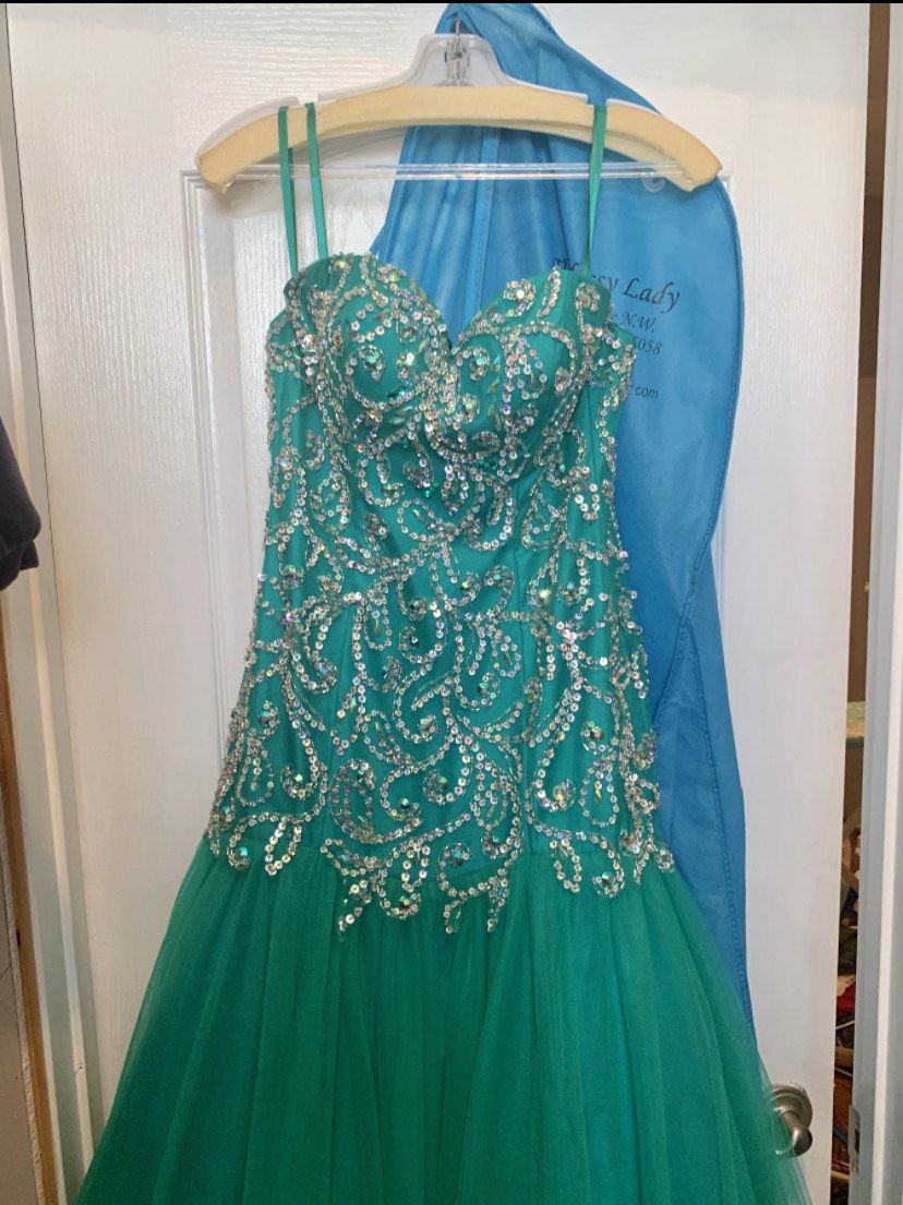 Mac Duggal Size 0 Prom Strapless Sequined Emerald Green Mermaid Dress on Queenly
