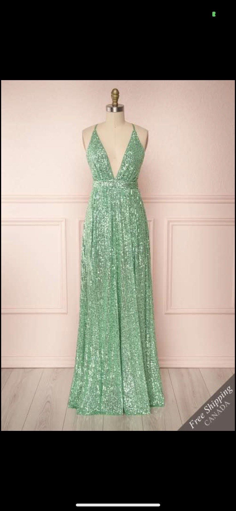 Size 6 Plunge Sequined Green A-line Dress on Queenly