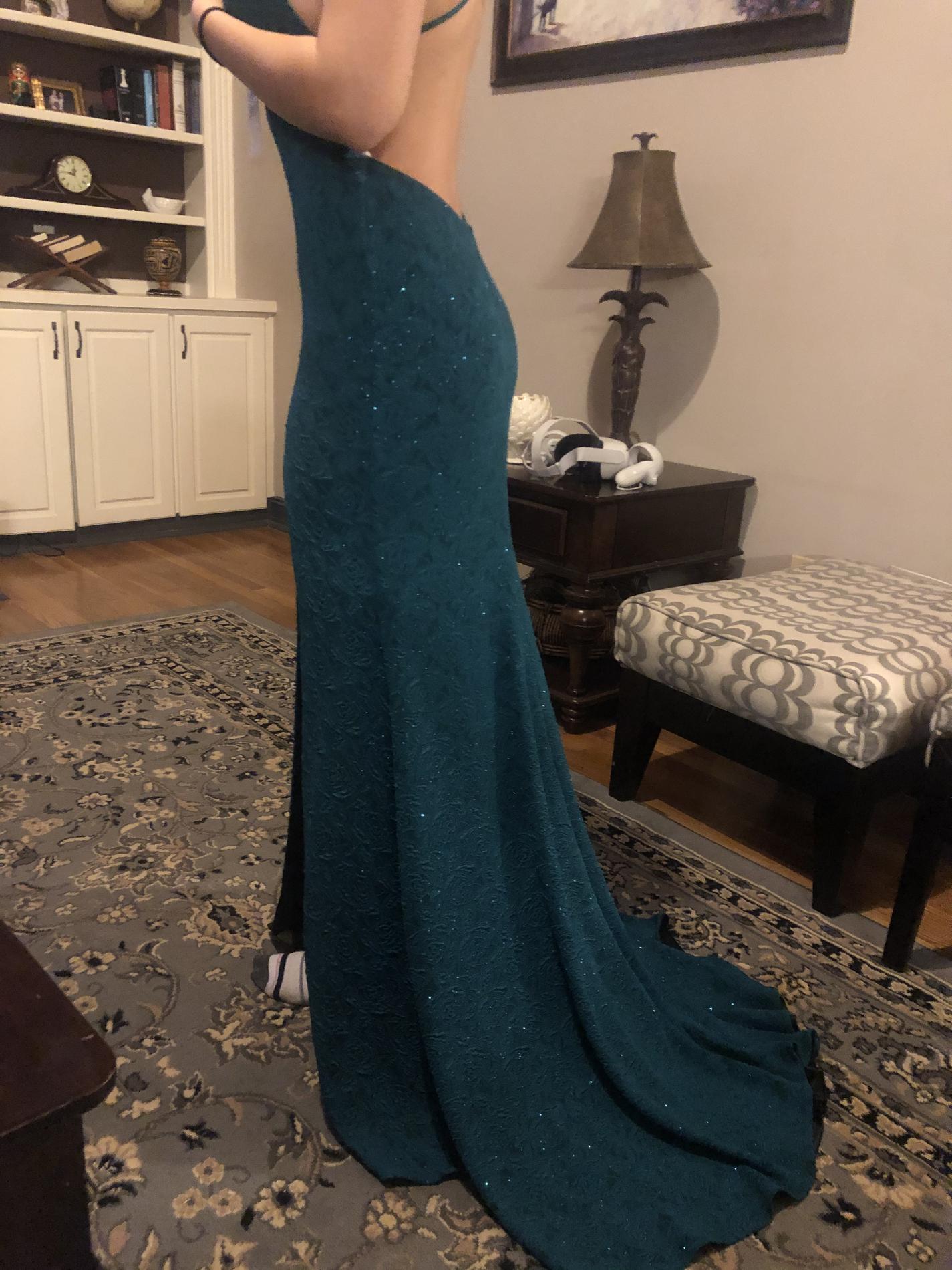 Angela and Alison Size 8 Prom Plunge Green Side Slit Dress on Queenly