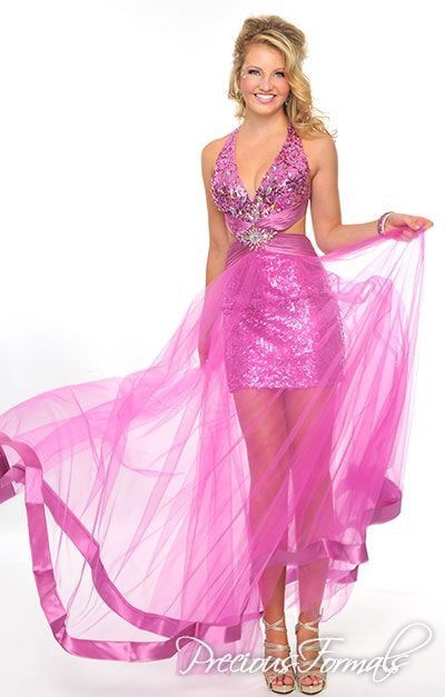 Style L55184 Precious Formals Pink Size 4 Tall Height Cut Out Sheer Cocktail Dress on Queenly