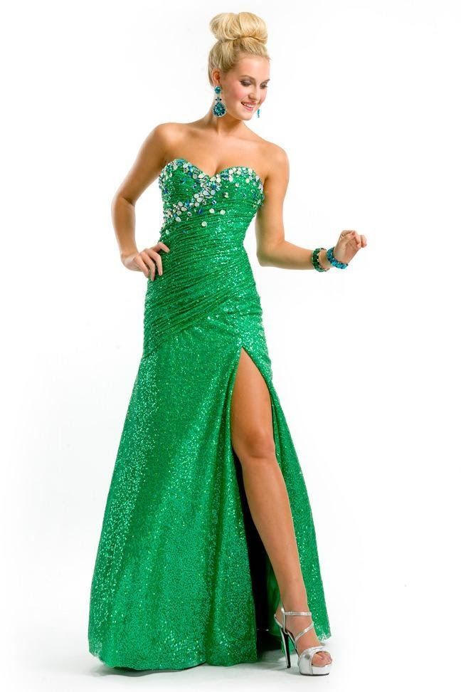 Style 6133 Party Time Formals/Rachel Allen Size 4 Prom Strapless Emerald Green Side Slit Dress on Queenly