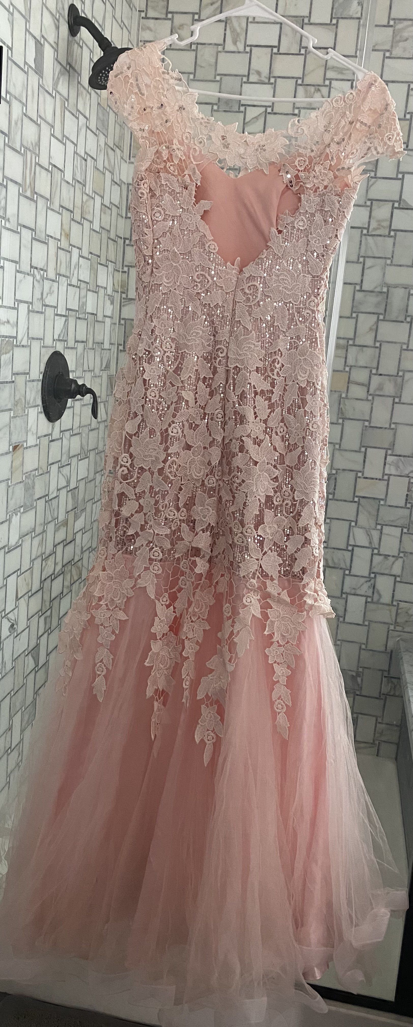 Size 6 Prom Lace Pink Mermaid Dress on Queenly