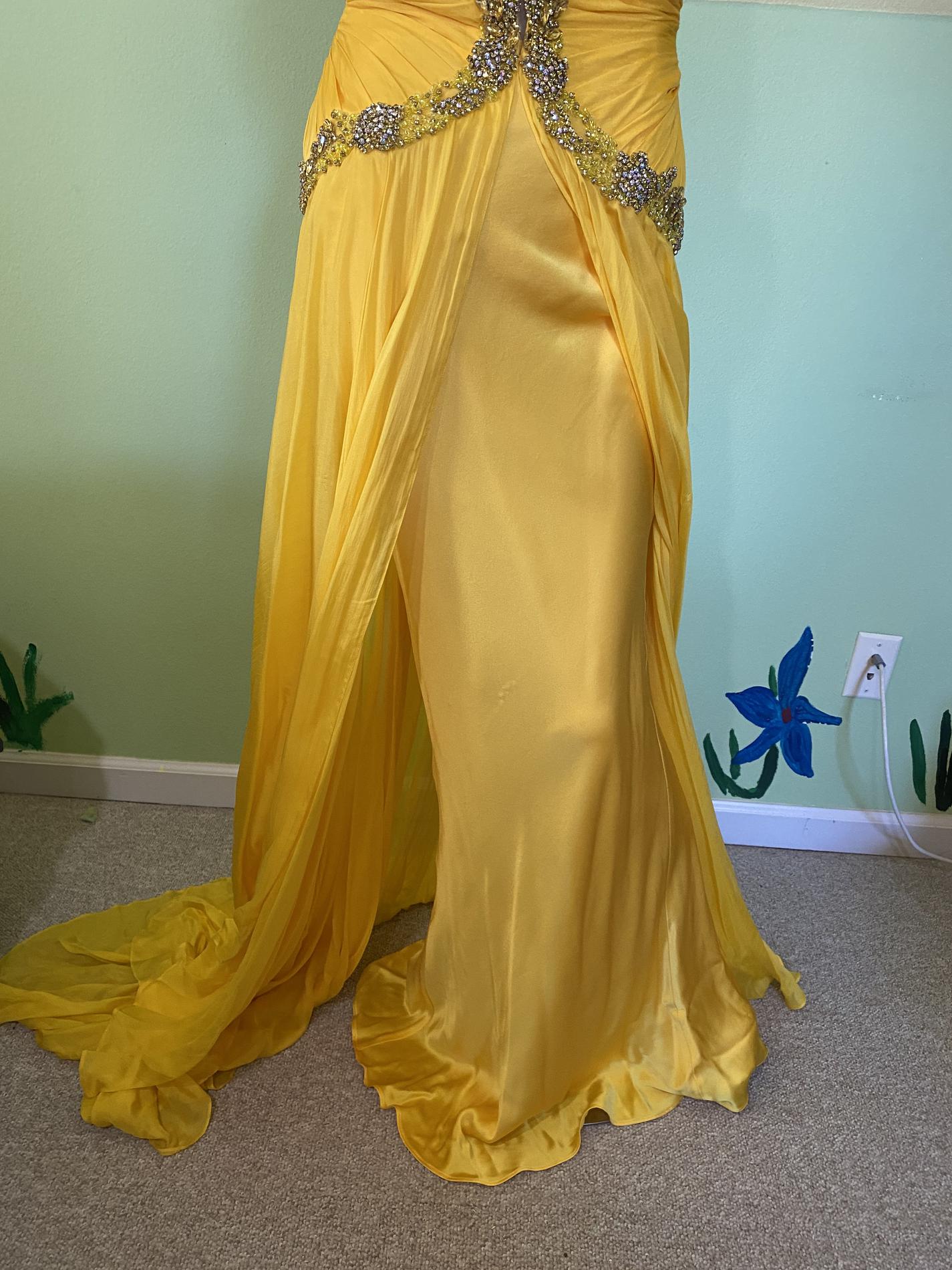 Sherri Hill Size 4 Prom Strapless Sequined Yellow Floor Length Maxi on Queenly