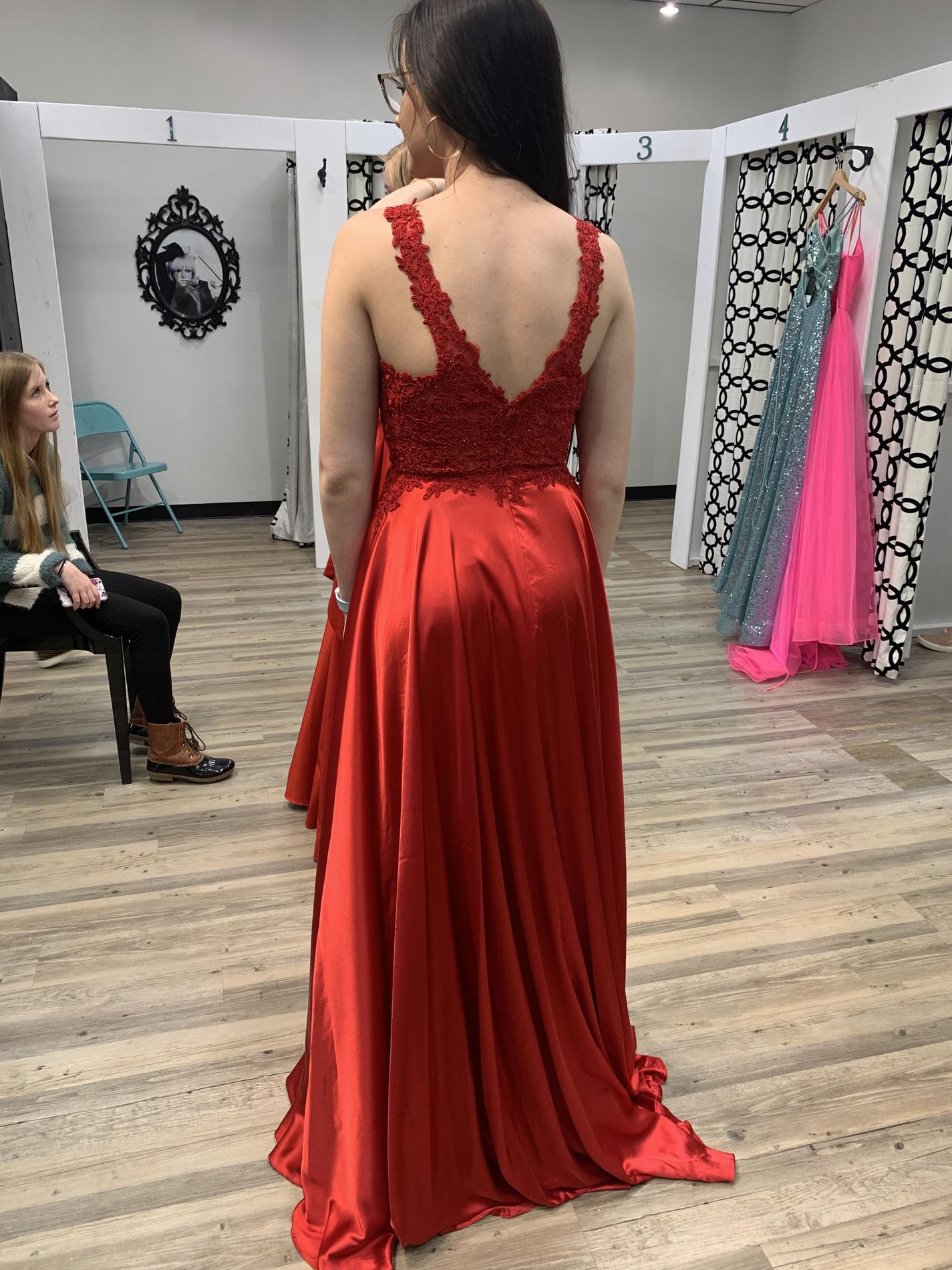 Size 6 Prom Plunge Red Floor Length Maxi on Queenly