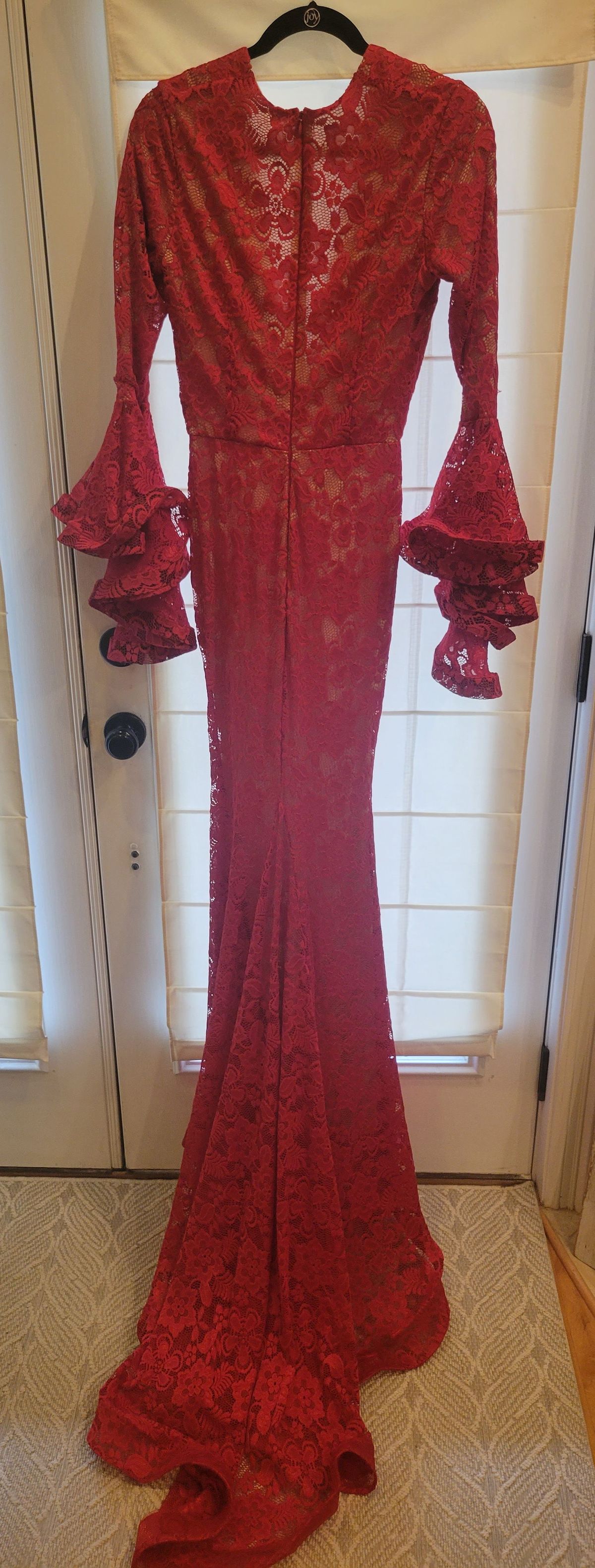 Style 420 Jessica Angel Size 4 Prom Long Sleeve Lace Red Mermaid Dress on Queenly