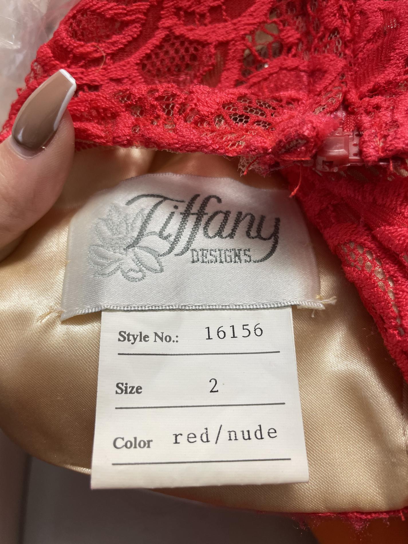 Tiffany Designs Size 2 Prom Lace Red Mermaid Dress on Queenly