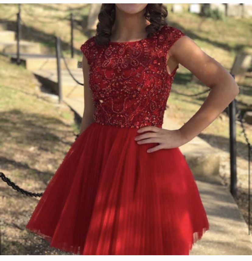 Sherri Hill Size 0 Prom Strapless Sequined Red Cocktail Dress on Queenly