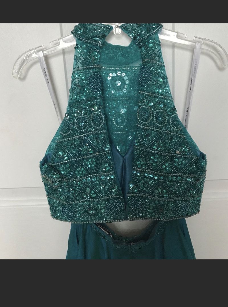 Sherri Hill Size 00 Prom High Neck Sequined Green Cocktail Dress on Queenly