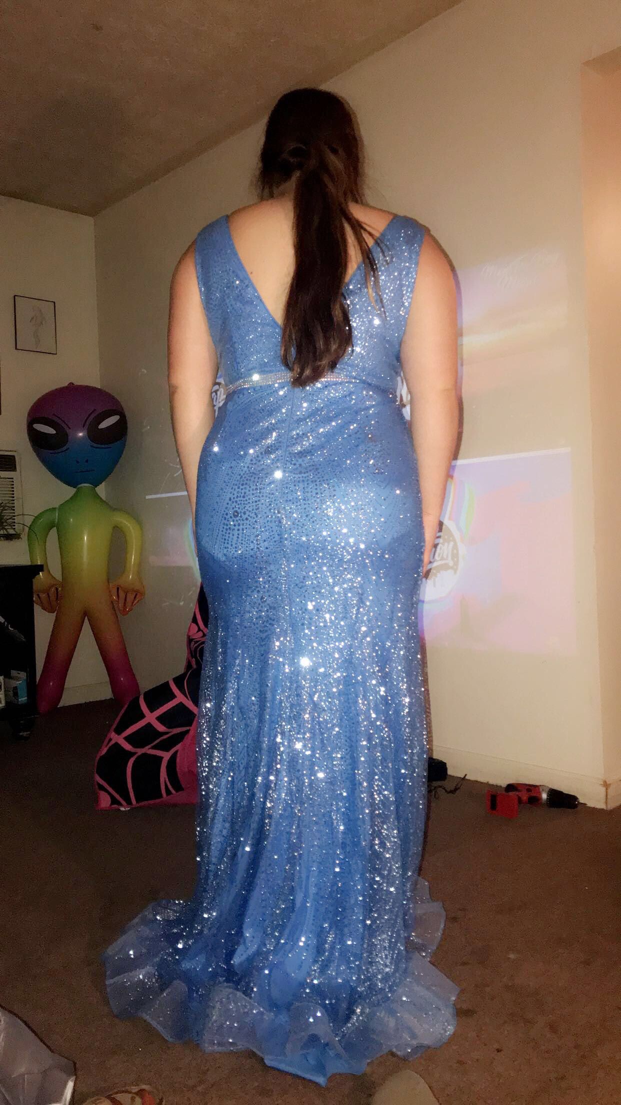 Size 14 Prom Blue Dress With Train on Queenly
