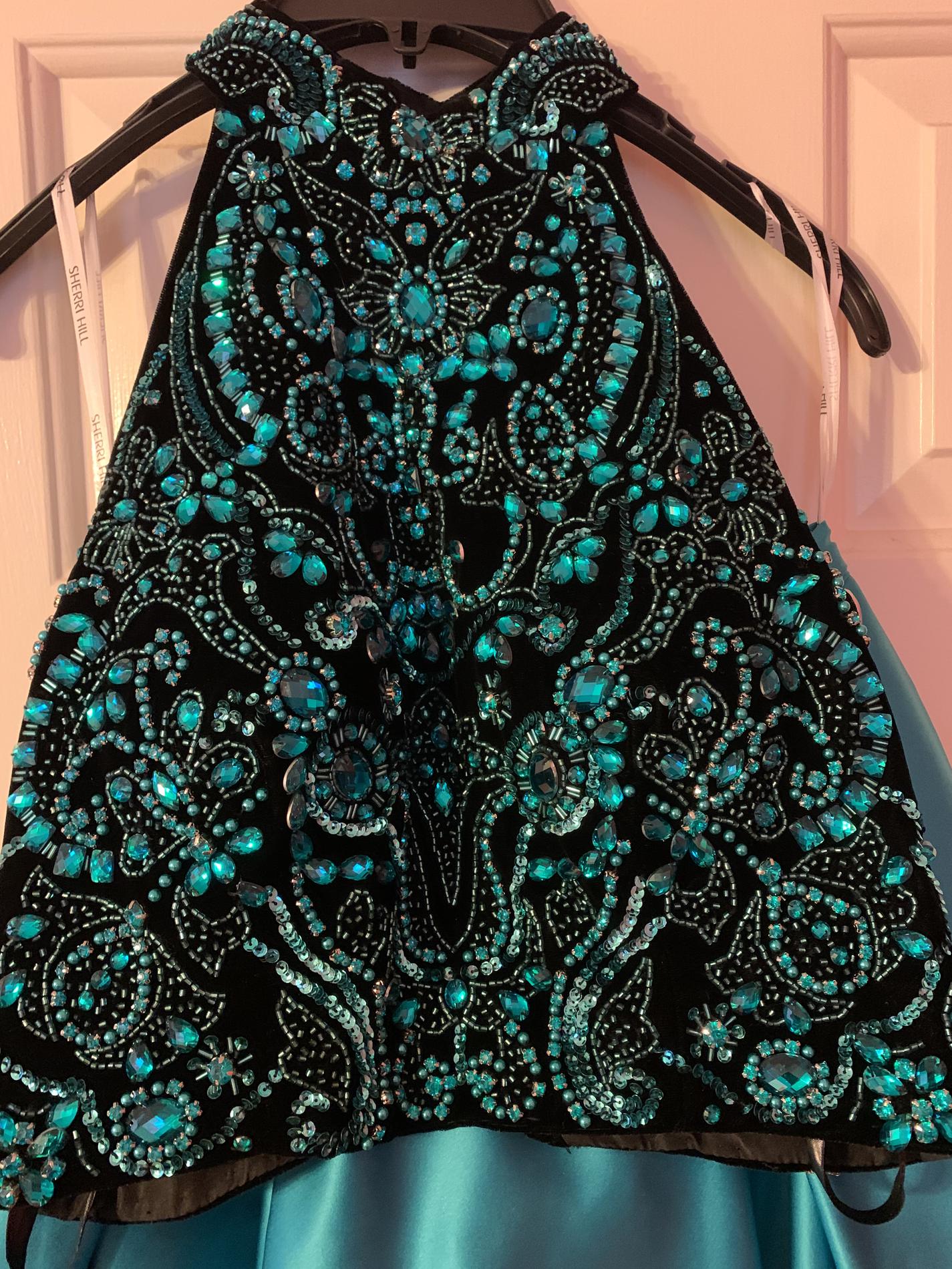 Sherri Hill Size 2 Prom Halter Sequined Blue Ball Gown on Queenly