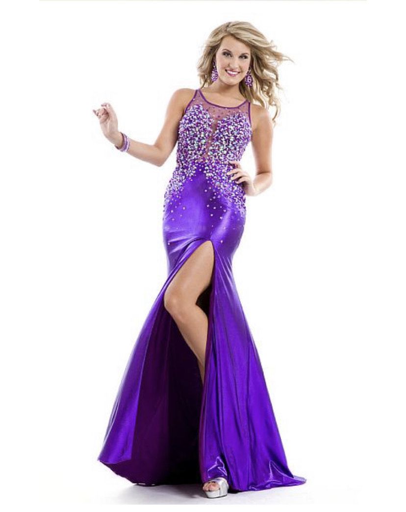 Size 6 Sequined Purple Side Slit Dress on Queenly
